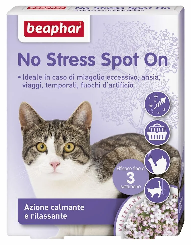 Beaphar No Stress Spot On Gatto, Calmante Gatto, 3 Pipette, Azione Calmante e Rilassante, Agisce in 1 Ora, per Un Ambiente Calmo e Senza Stress