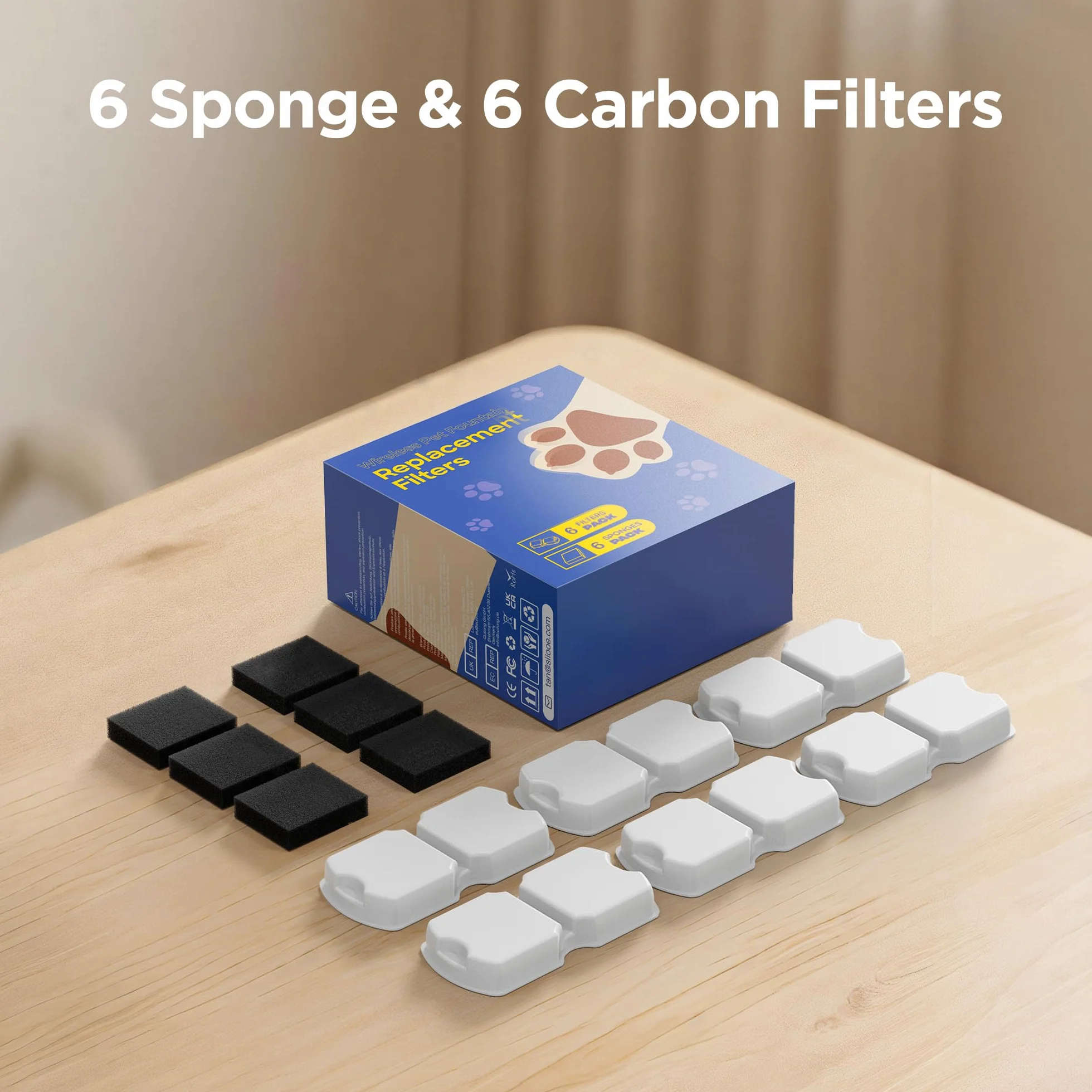 Fontanella per Gatti 12 Filtro: 6 Filtri a Carbone + 6 Filtri in Schiuma - Filtrazione Multipla - Esaltazione del Gusto - Adatto per GIOTOHUN Fontana per Gatti Acciaio Inox