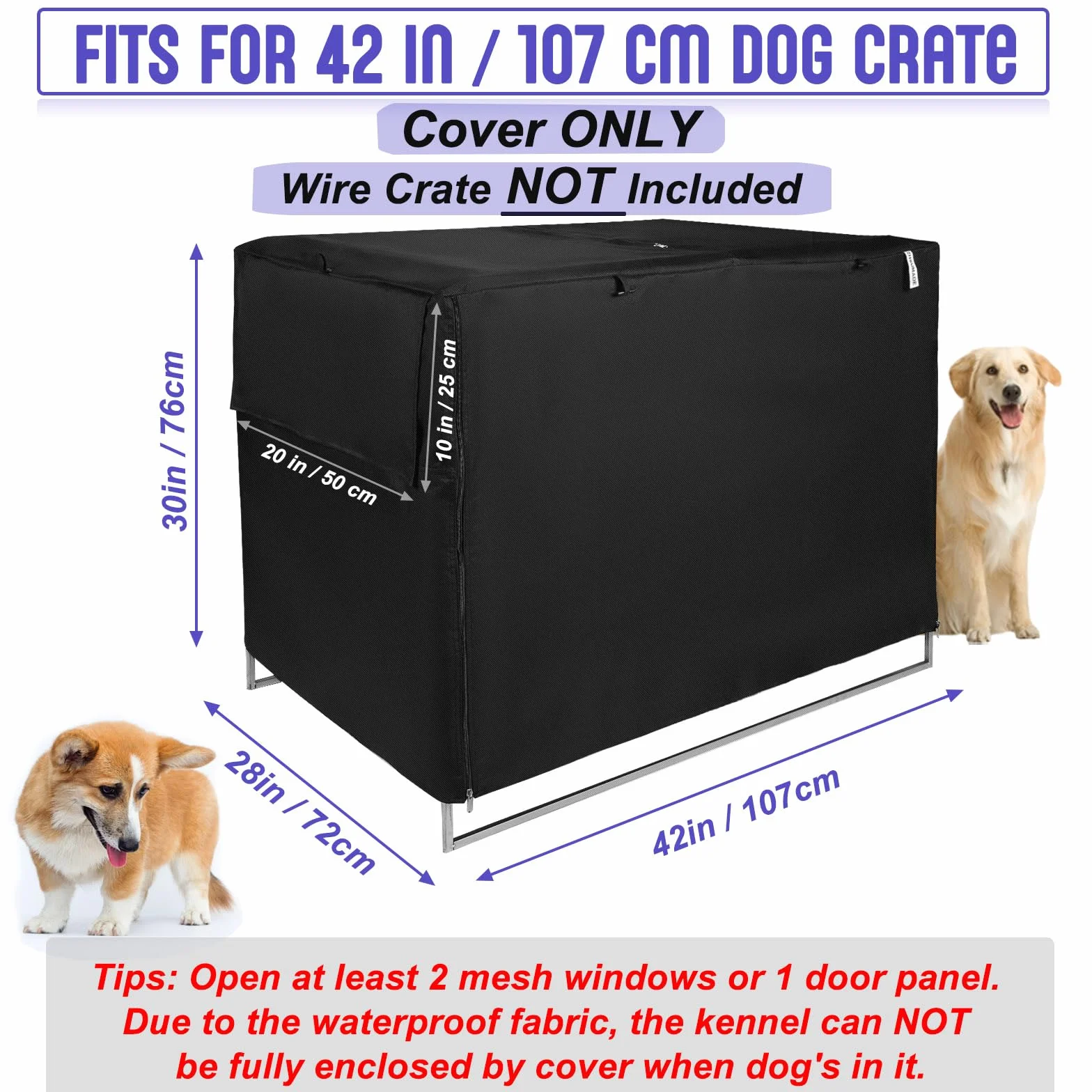 Copertura per gabbia per cani in tessuto oxford 600D antivento finestra in rete traspirante 107x72x76 cm