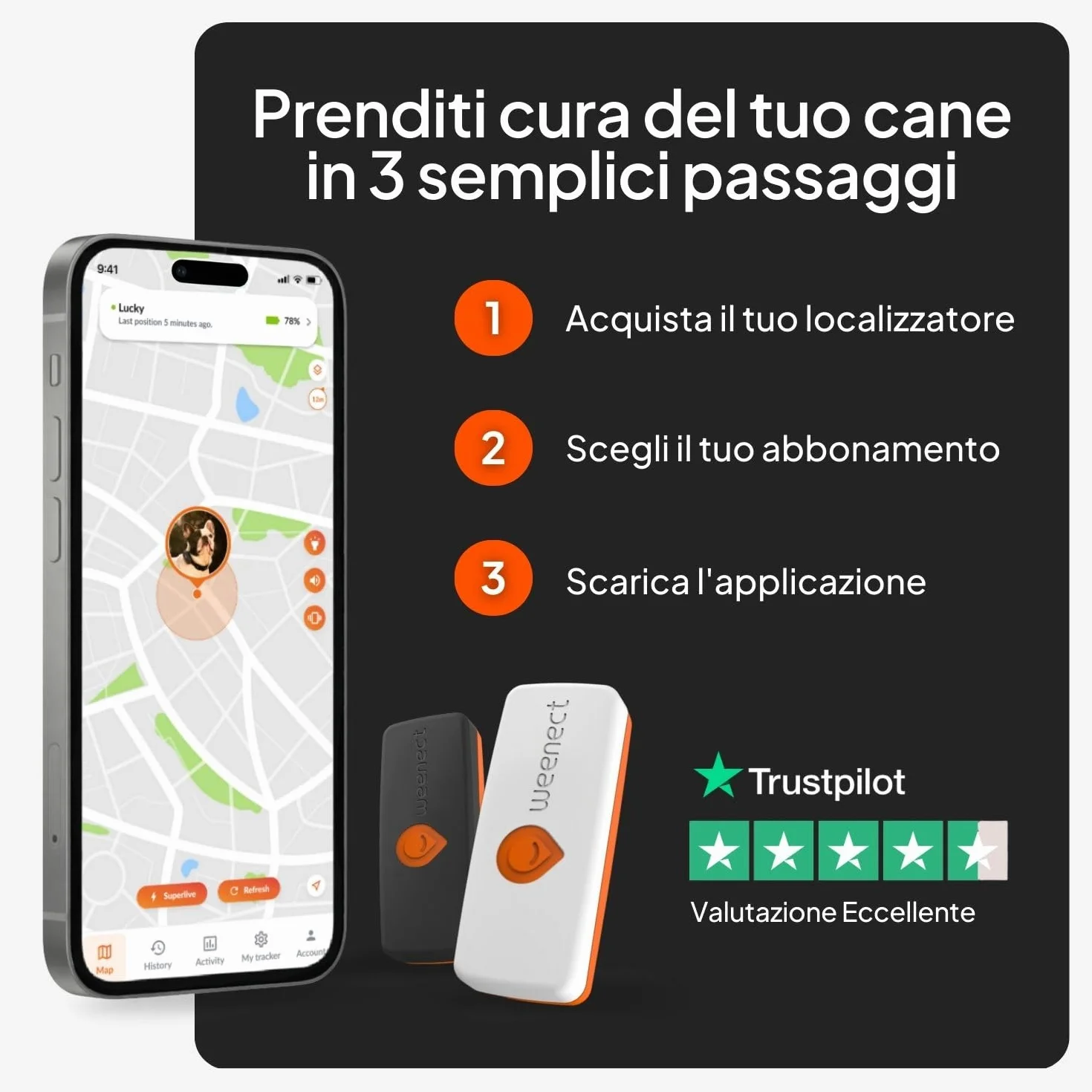 Weenect Dog XS - Localizzatore GPS per cani | Mini localizzatore GPS in tempo reale | Impermeabile | Il più piccolo sul mercato | Funziona con abbonamento | Garanzia a vita