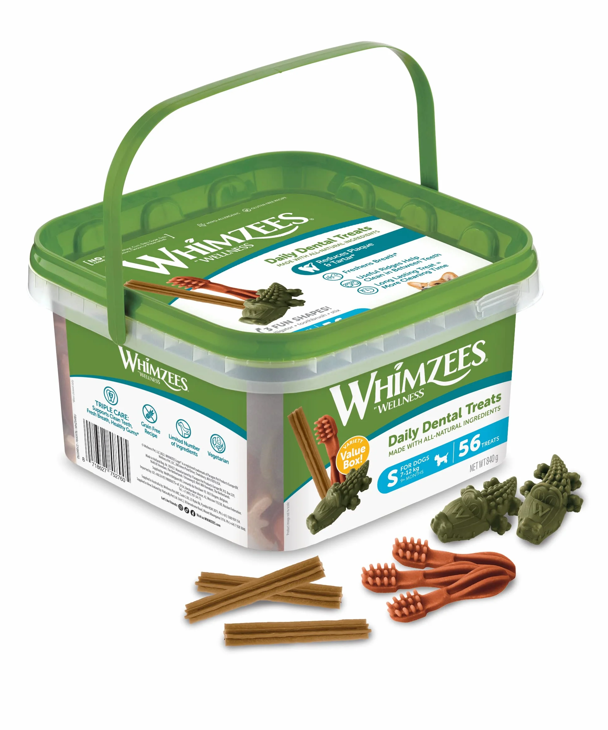 WHIMZEES Box Varietà S, 56 Pezzi – Taglia S, Snack per Cani di Piccola Taglia, Naturali & Senza Cereali, Vegetariane, Senza Zuccheri Aggiunti