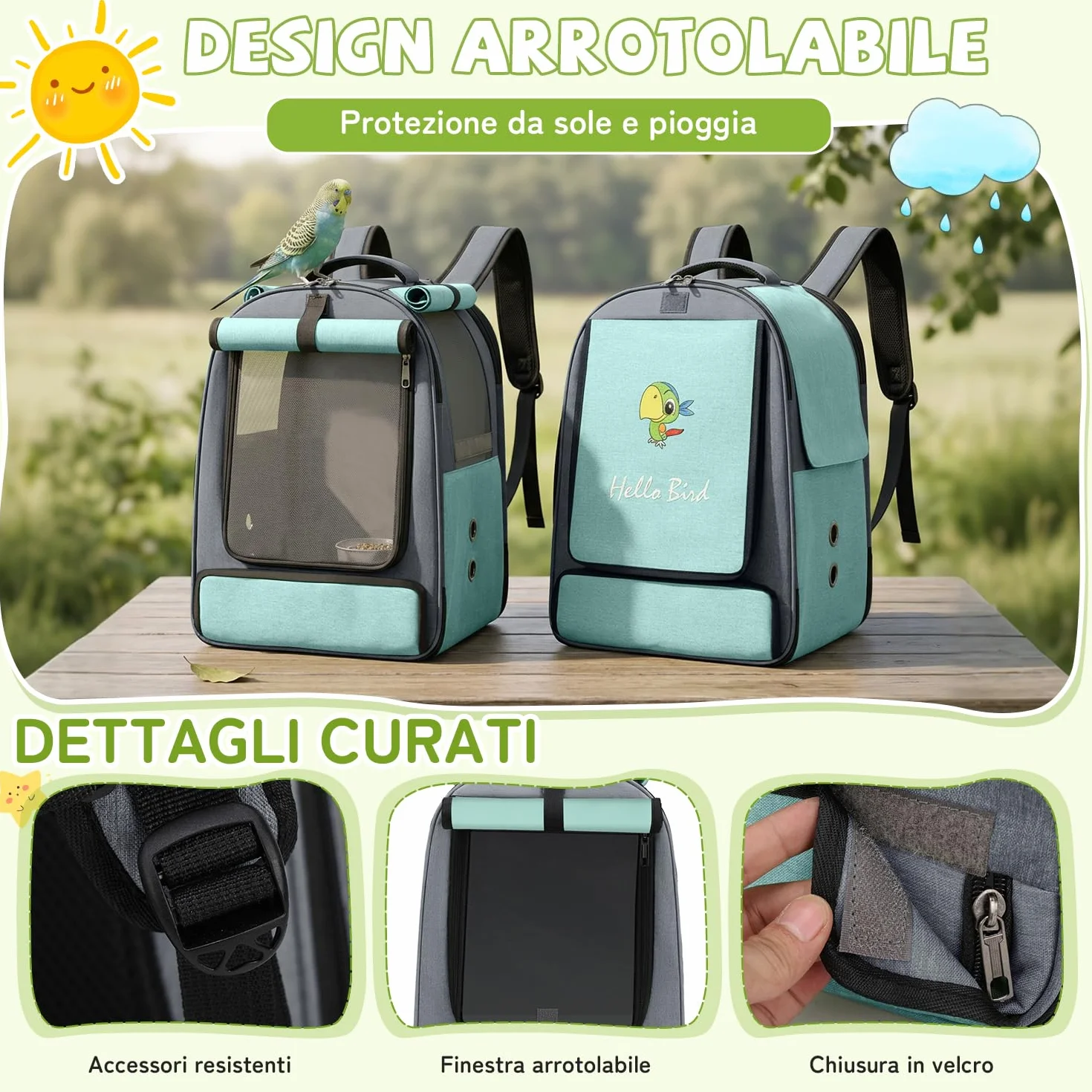 ALLSOPETS Zaino per Uccelli per Pappagalli e Piccoli Animali – Borsa Traspirante con Posatoio Regolabile e Vassoio Rimovibile, Ideale per Viaggi e attività all’Aperto (Blu Ghiacciaio)