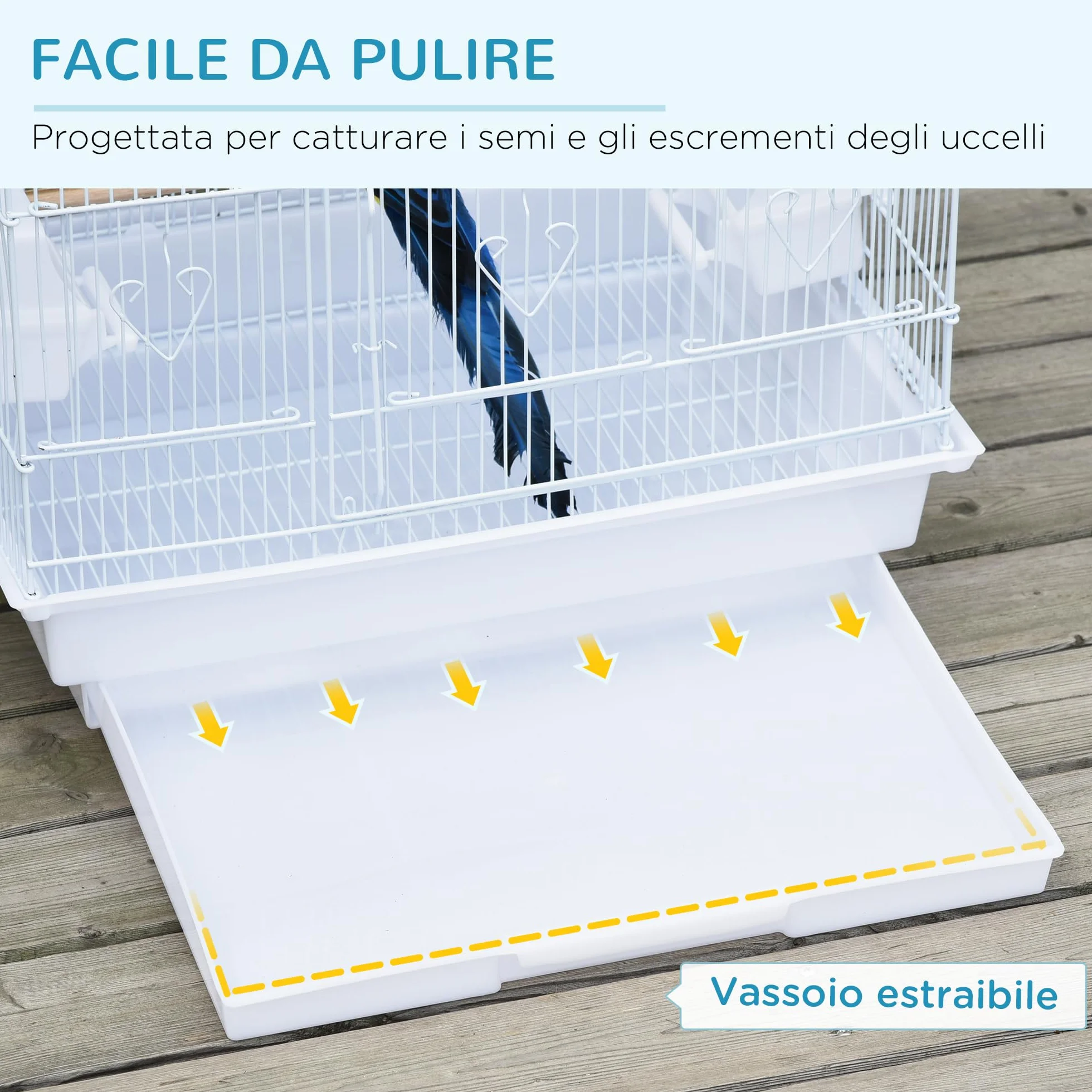 PawHut Gabbia per Uccelli Portatile con Vassoio Estraibile, Voliera per Pappagallini, 46.5x35.5x92cm, Bianco