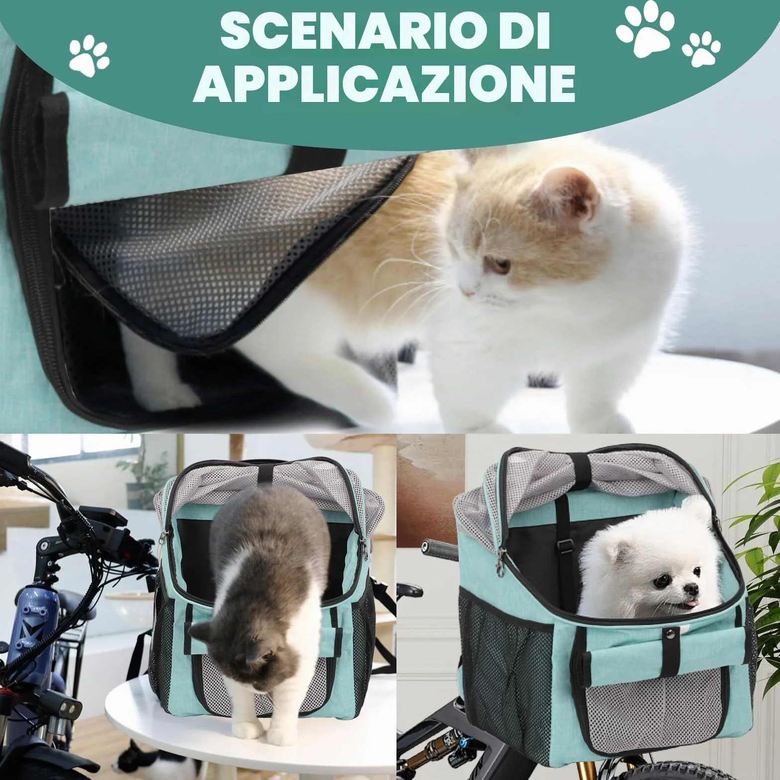 Cestino per bicicletta anteriore, pieghevole, impermeabile, per cani e animali domestici, shopping, campeggio e attività all'aperto
