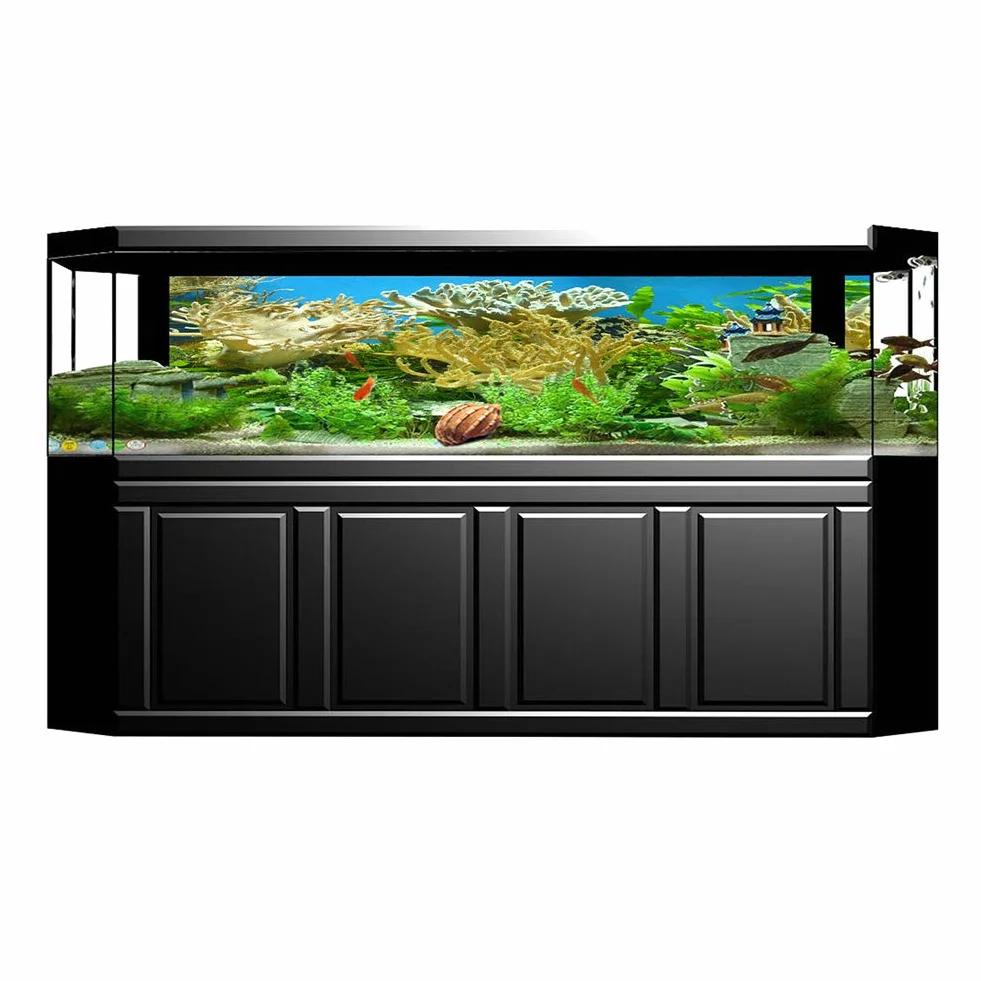 Poster adesivo per fondale di acquario in PVC con motivo di piante acquatiche e coralli, adesivo decorativo impermeabile per vasca da pesce, sfondo spesso e anti-riflesso autoadesi (61*30 cm)