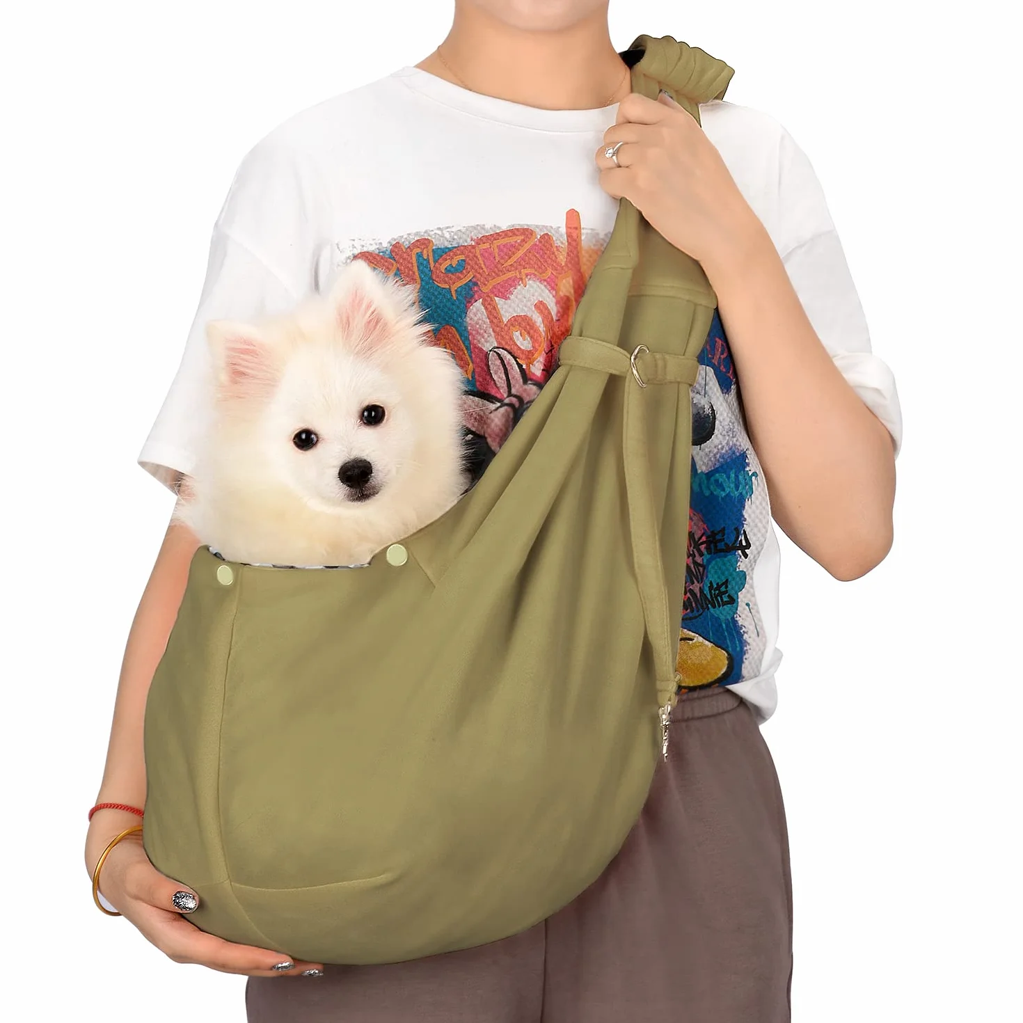 PETLOFT Reversibile Borsa Trasportino Zaino, Borsa da Trasporto per Cani Piccoli, Adjustable Borsa a Tracolla, Cross-Body Pet Sling Carrier con Gancio per Collare per Cane/Gatto Fino a 4.99kg
