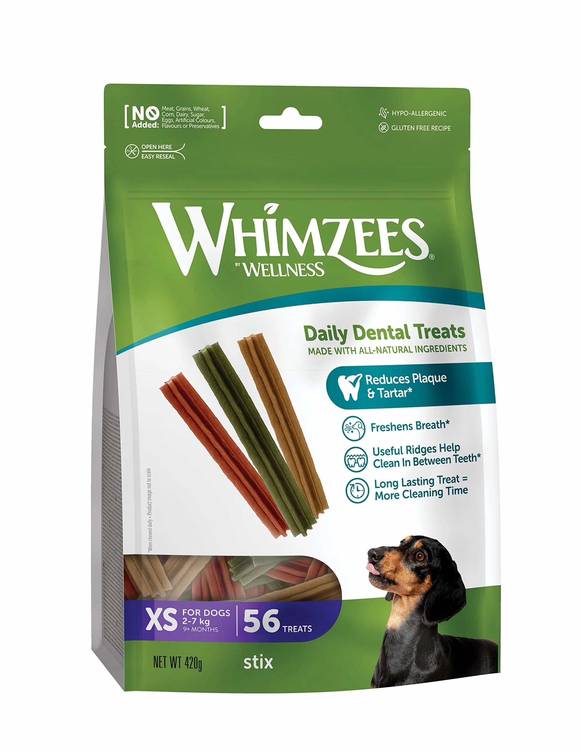 WHIMZEES Stix XS, 56 Pezzi – Taglia XS, Snack per Cani di Taglia Molto Piccola, Naturali & Senza Cereali, Vegetariane, Senza Zuccheri Aggiunti