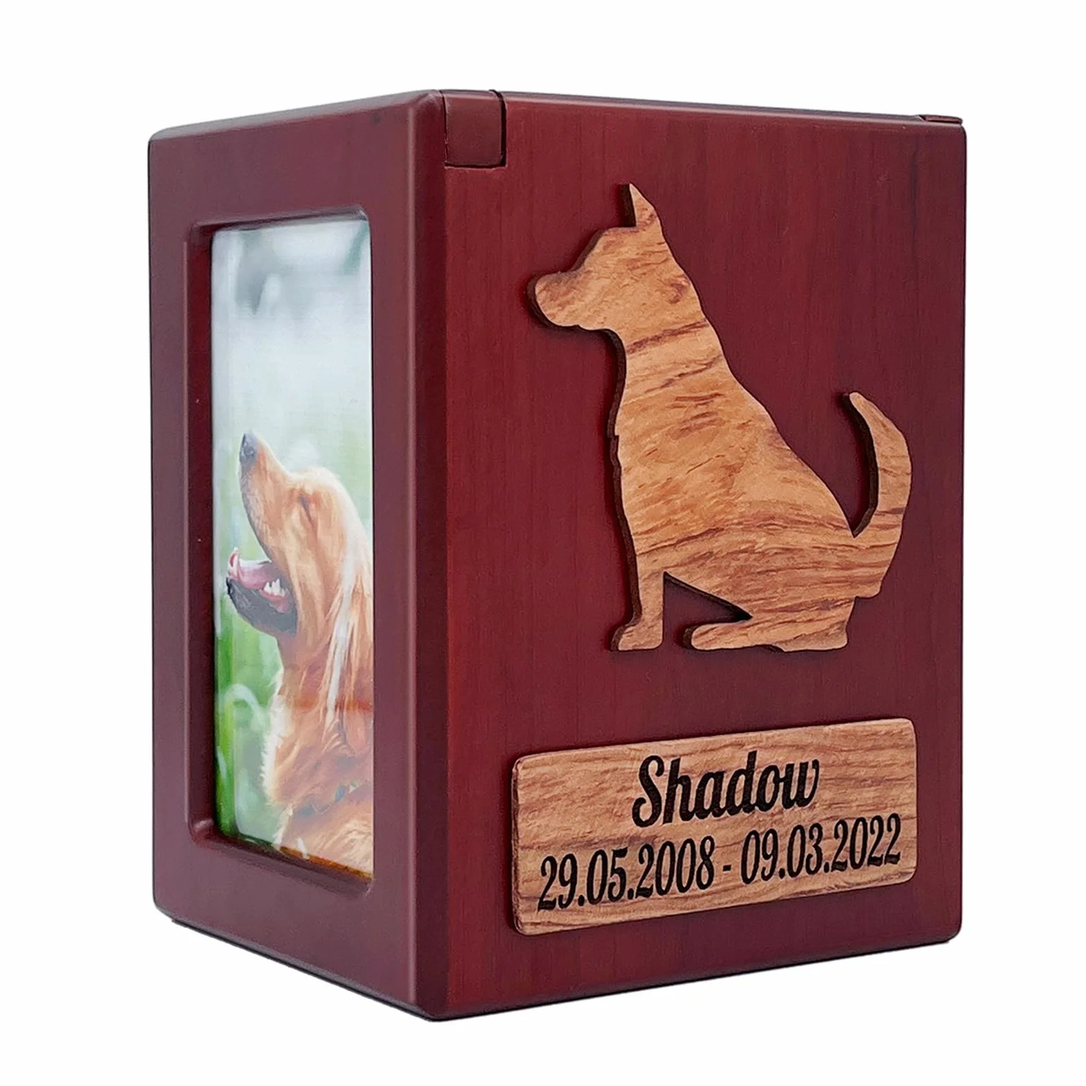 nome e data personalizzati, incidere il testo della benedizione, urna personalizzata, urna per animali domestici per cani e gatti, scatola di legno souvenir. (F)