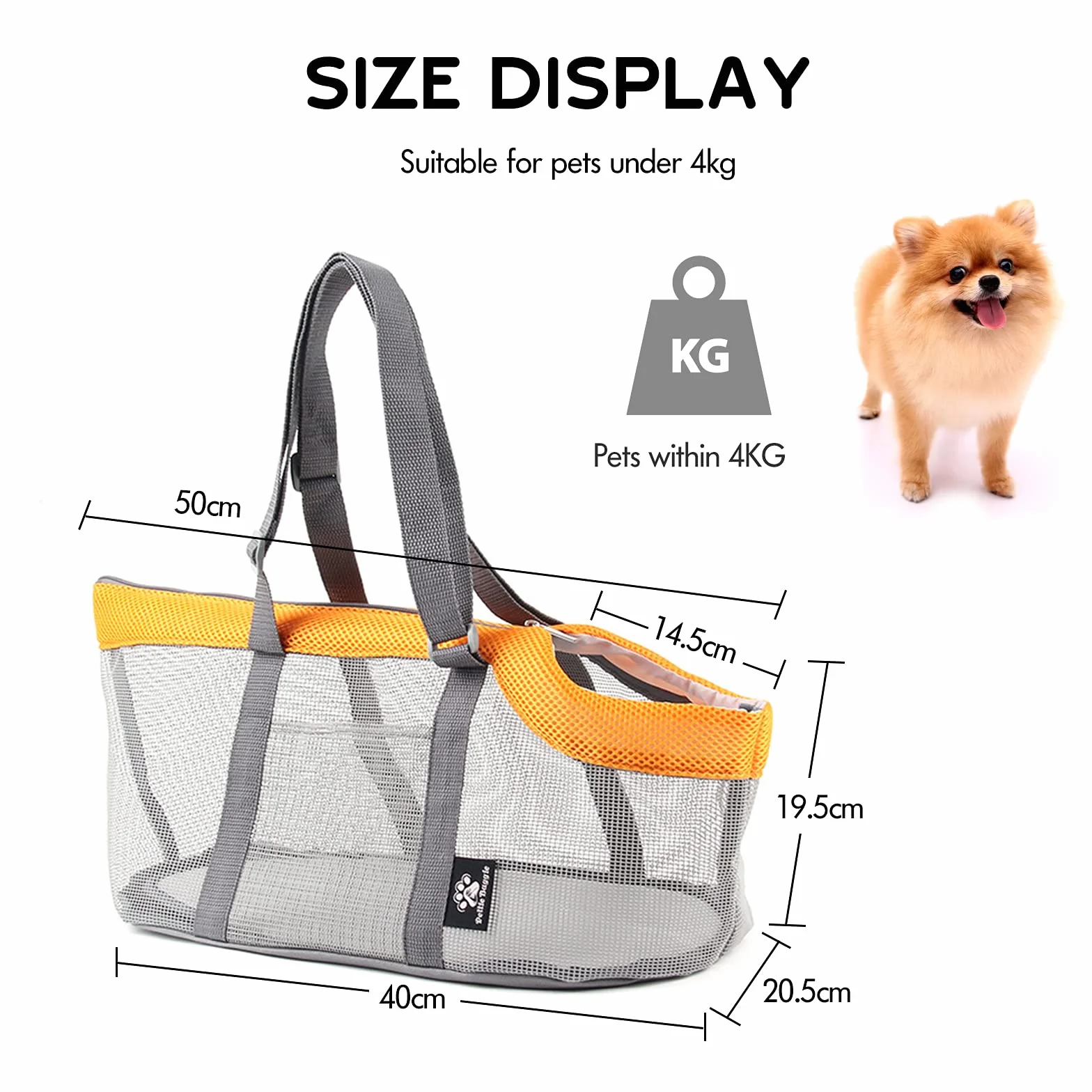 PETCUTE Borsa da Trasporto per Gatti e Cani Piccoli,Traspirante e Pieghevole, Borsa a Tracolla per Cani con Tappetini Rimovibili,Tracolla Regolabile,Fino a 4 kg,per Viaggi Campeggio,Arancia