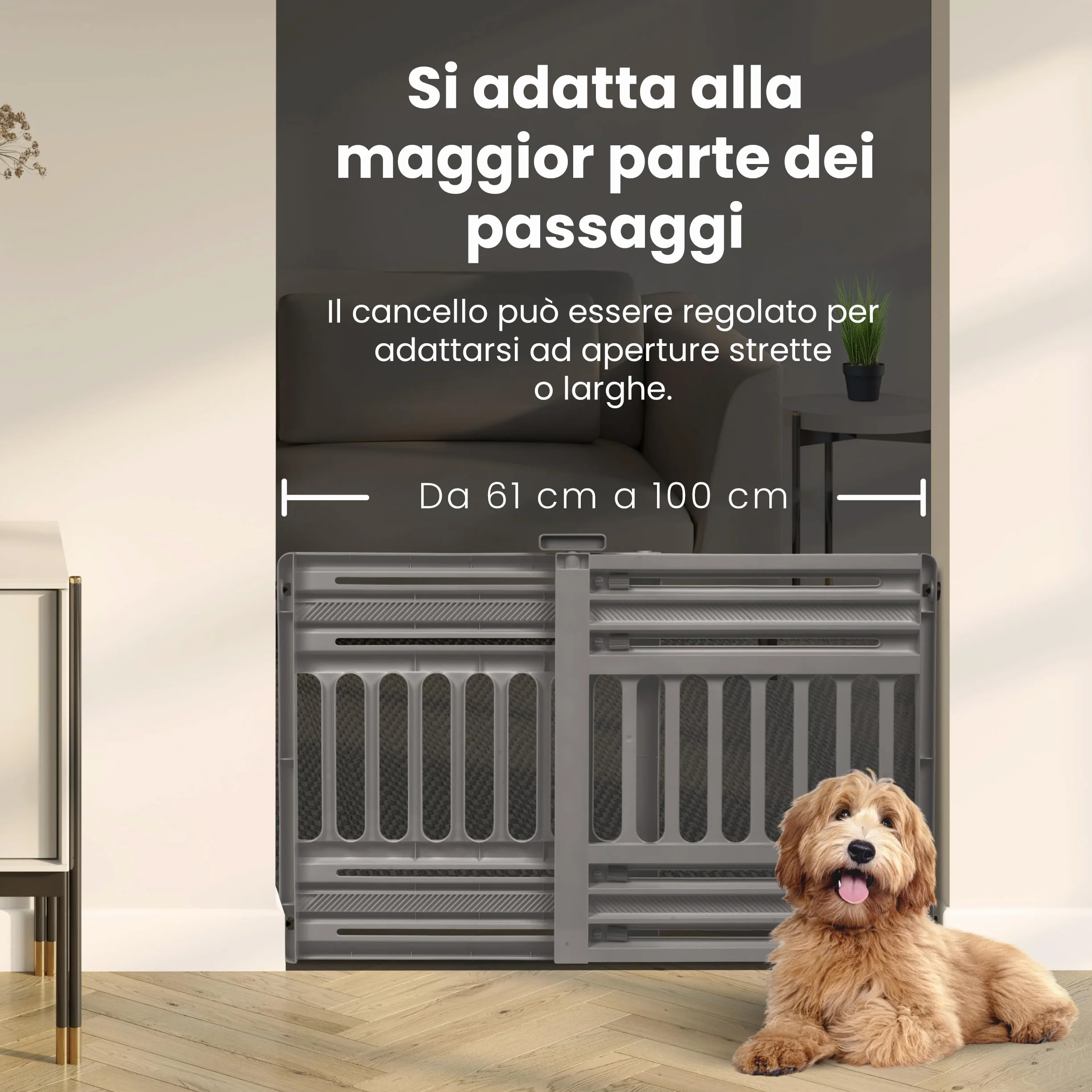 Iris Ohyama, Barriera, Recinzione di Sicurezza per Scale in Plastica (PP) per Cani, Gatti, L61 x P5 x A64 cm, Estensibile, Senza Foratura, Corridoio, Cucina, PBR-600, Grigio