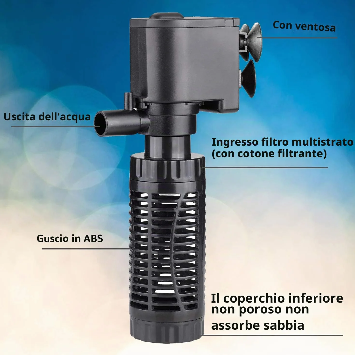 BPS Pompa sommergibile per acquario con filtro 6 W 600 L/H Pompa acqua filtro serbatoio per pesci stagno idroponici 16 x 8 cm BPS-6079