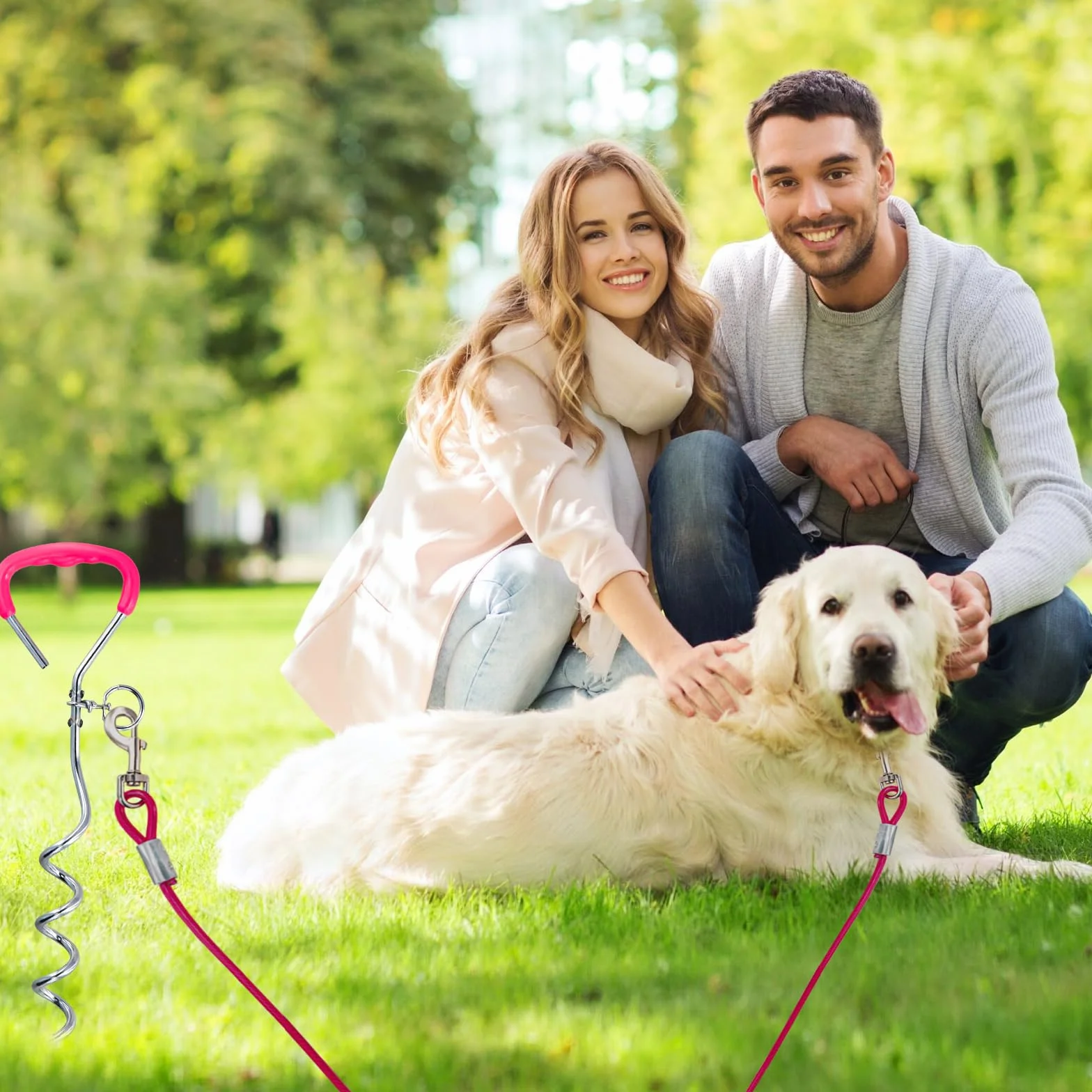 5 m Guinzaglio per Cani con 42 cm Picchetto a Terra, Cavo Acciaio Inossidabile 6mm con Gancio 360°, Fino a 250 kg, PVC Coated, Cavo Legare per Cane Grande Media Piccola Campeggio Giardino (5m Rosa)
