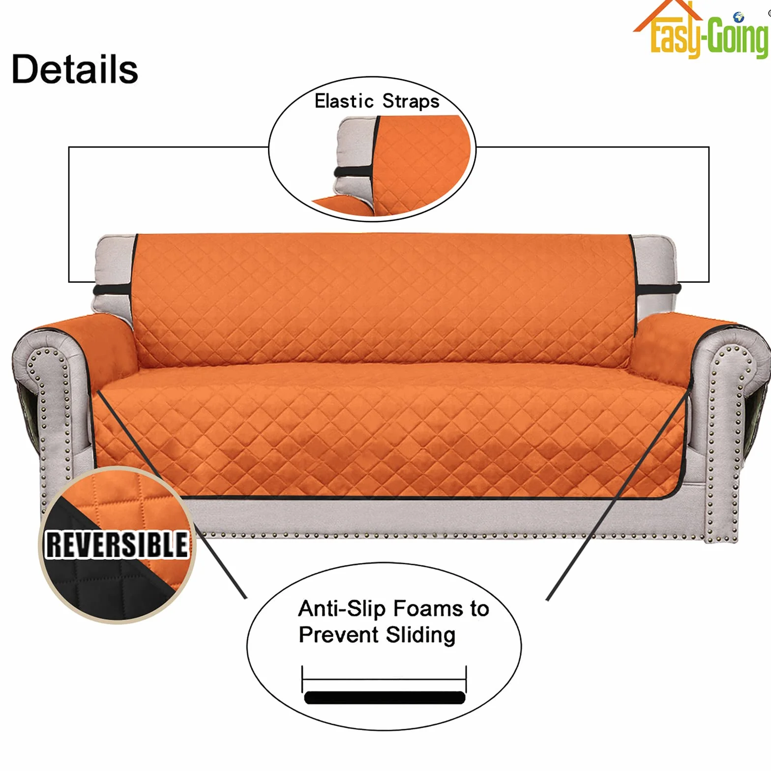 Easy-Going Copridivano reversibile, impermeabile, con cinghie elastiche, per animali domestici, bambini, cani, gatti (divanetto, arancione/nero)