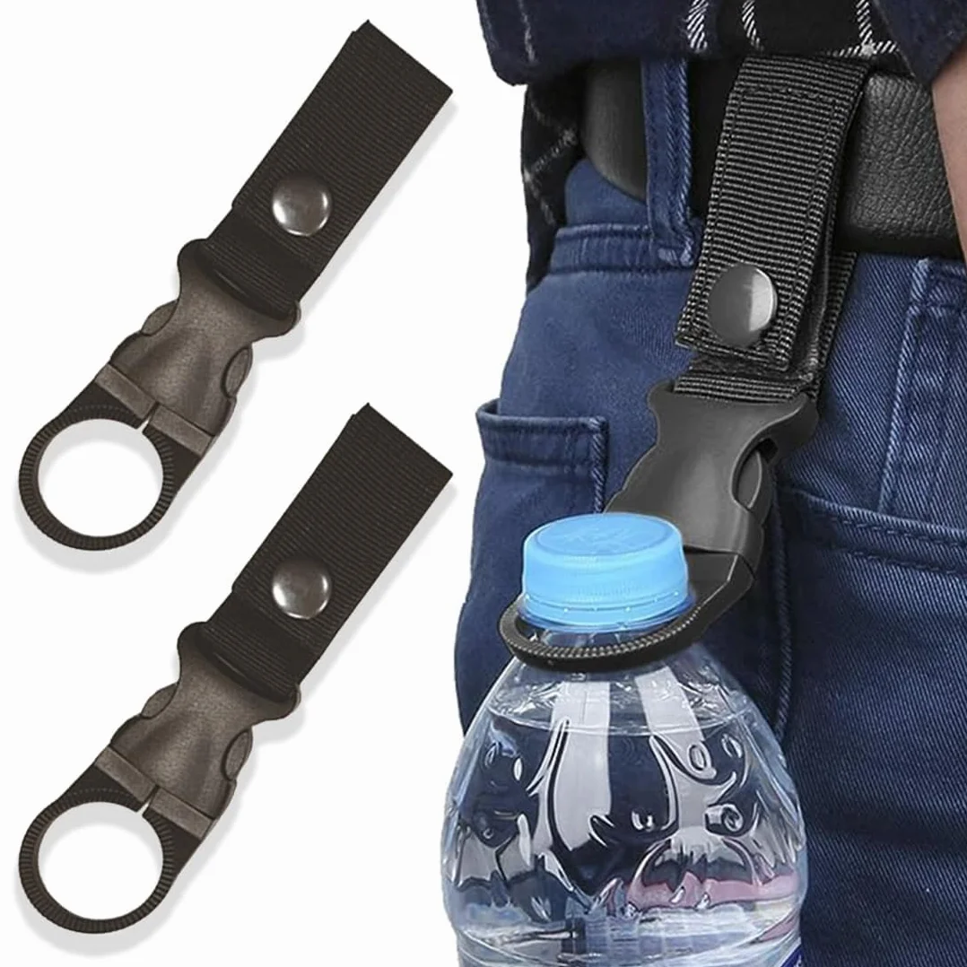 2 pezzi Portaborraccia a clip, Clip Porta Bottiglia D'acqua con Clip per Cintura, Portachiavi con Fibbia per Cintura, Portabottiglie per Campeggio, Escursioni, Attività All'aperto, nero