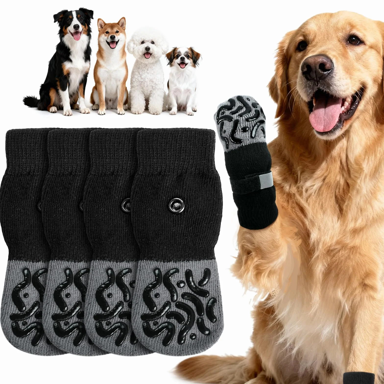 Calzini per Cani Antiscivolo 2 Paia con Cinghie Regolabili Cotone S M Grandi