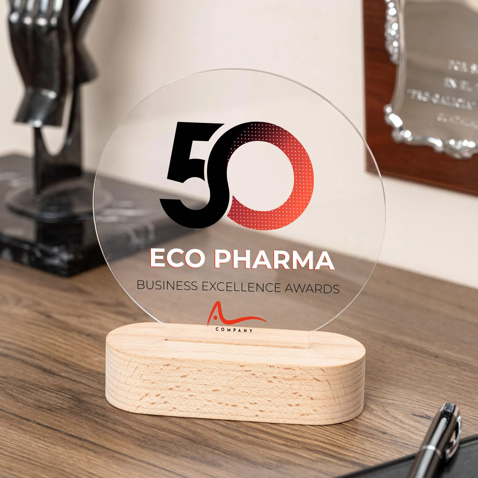 Wanapix | Trofeo Personalizzabile con Nome e Foto | Targa Personalizzata | Plexiglass | Base in Legno Naturale | Rotondo