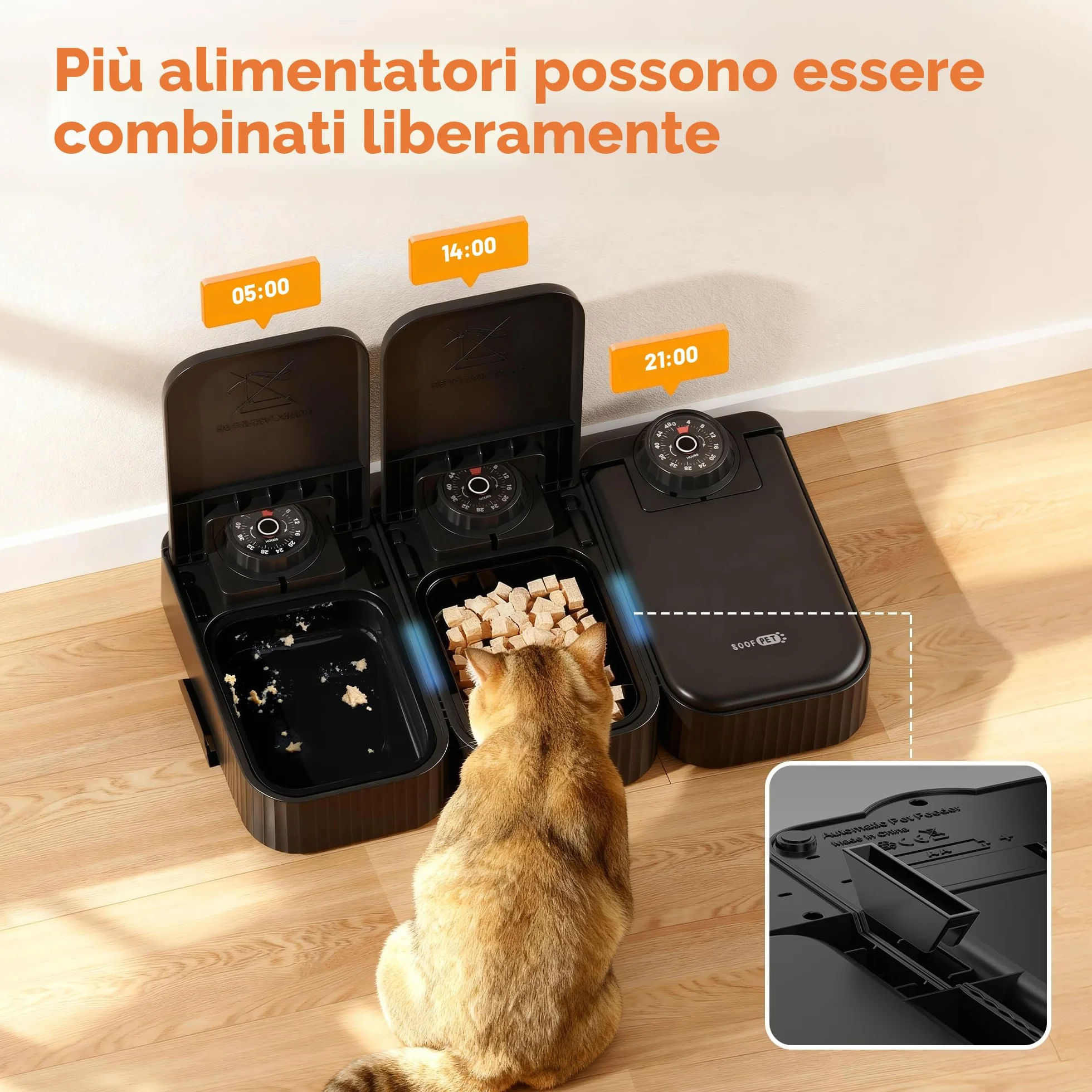 Distributore Automatico Cibo Gatti Umido: Dispenser Crocchette Gatto con Timer di 48 Ore - Dosatore Crocchette per Gatti senza Fili con 1 AA Batteria - Pasti Fino a 350g Ciascuno - Nero