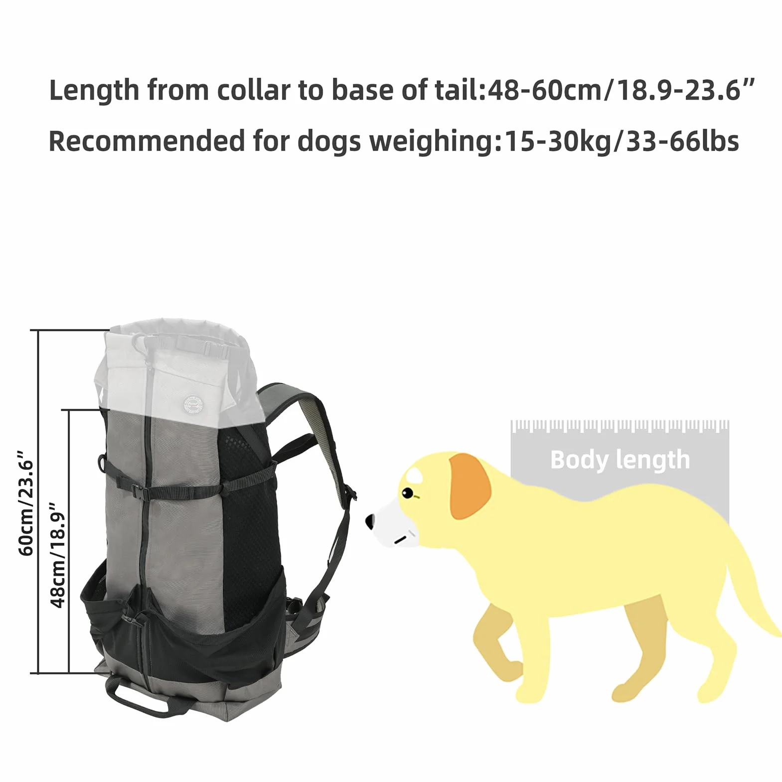 Zaino per cani – 43 cm grande borsa per animali domestici, spallacci ergonomici, zaino da viaggio in rete traspirante | robusto e multifunzionale trasportatore di cani per passeggiate, campeggio