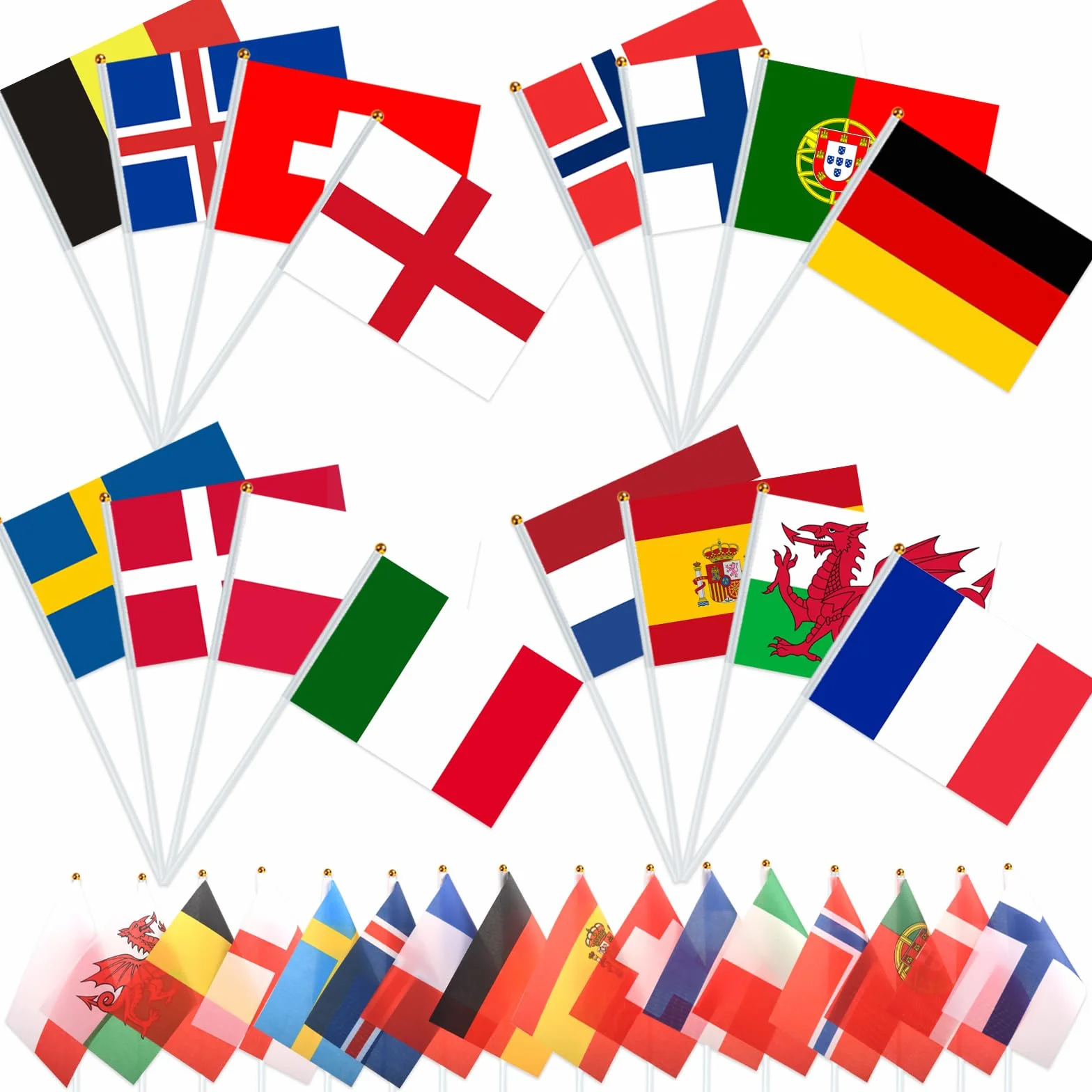 AhfuLife Europee Calcio Femminile 2025 Bandiera, Euro Calcio Bandiere con Maniglia - Compresi 16 Paesi Partecipanti per Decorazioni Campionato Europeo, per Giardino Bar Ristorante