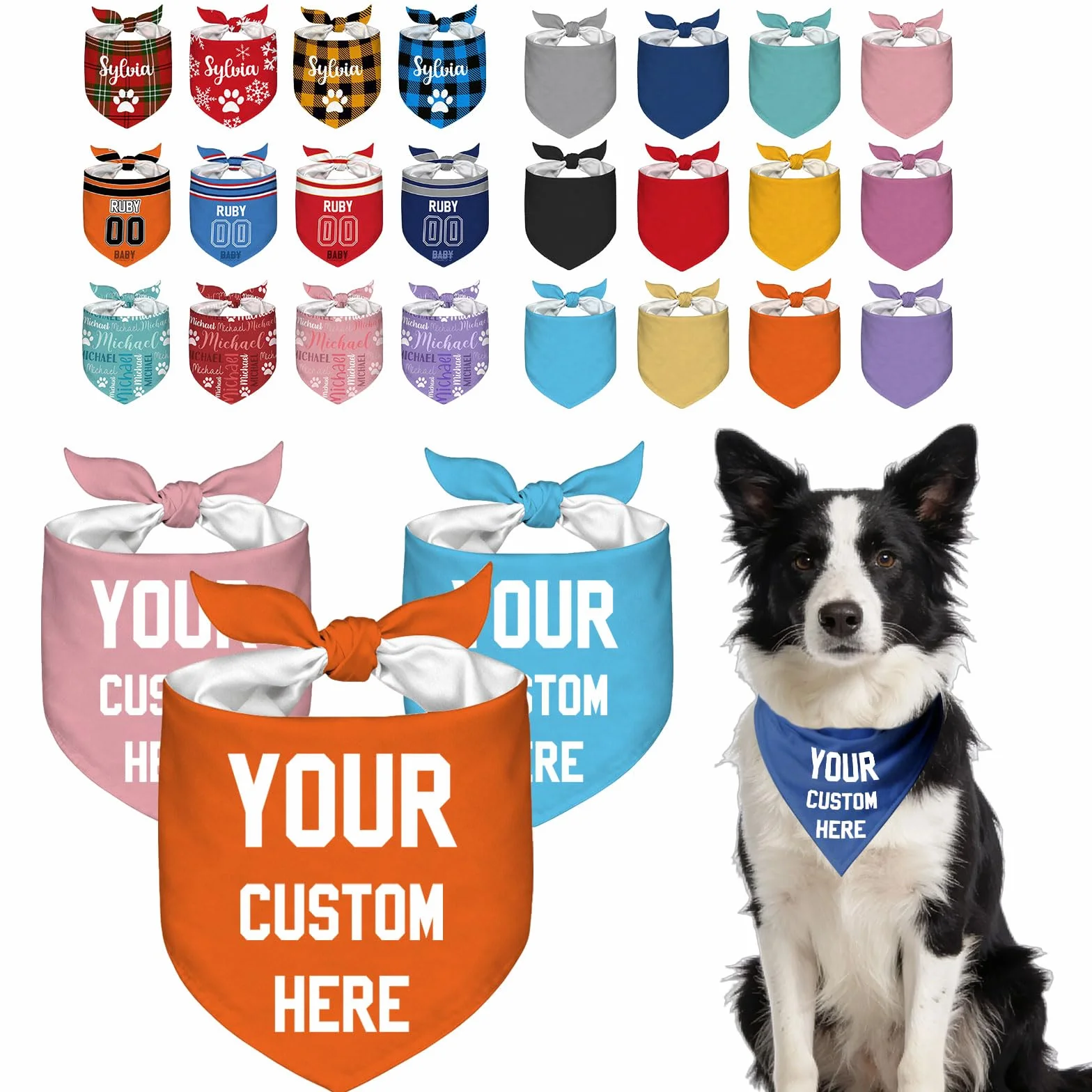 Bandana personalizzata per cani con il tuo logo o testo – Sciarpa triangolare e bavaglino su misura per animali domestici di piccola, media e grande taglia (cani e gatti)