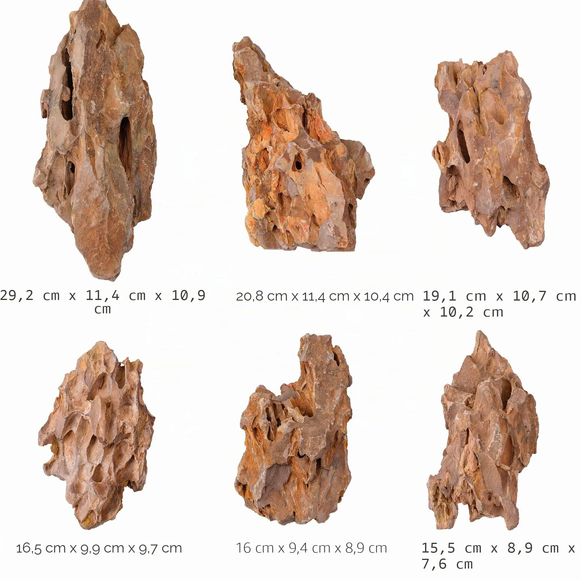 Pietra Naturale del Drago da 15,5 a 20,3 cm, 6 Pezzi per Acquario, paesaggistica, terrari, Decorazione per acquari, vivari, paludari, rettili e Anfibi