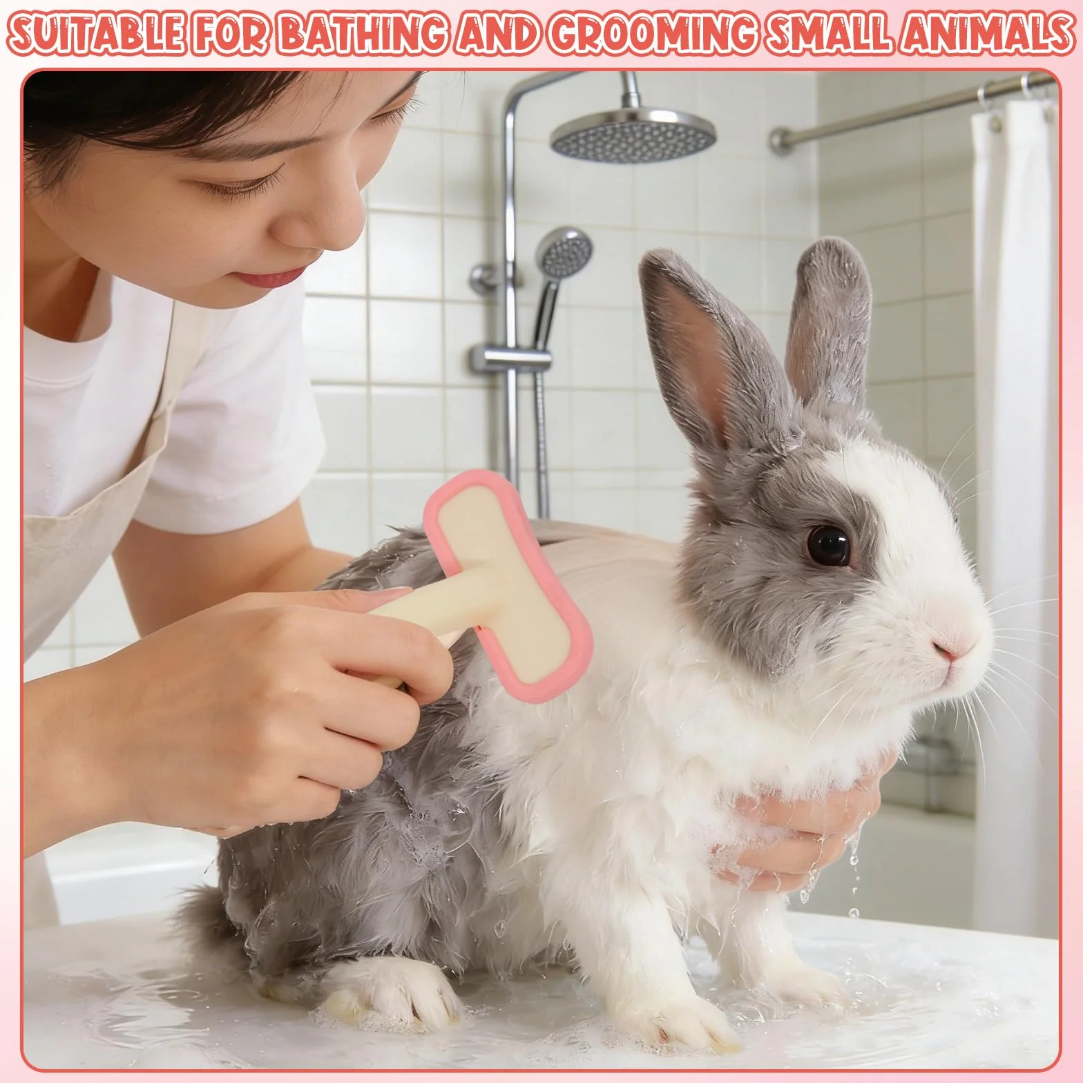 Spazzola per conigli, pettine massaggiante in silicone morbido per piccoli animali, pratica spazzola per conigli per la toelettatura, kit per la toelettatura, adatto a gatti, cuccioli