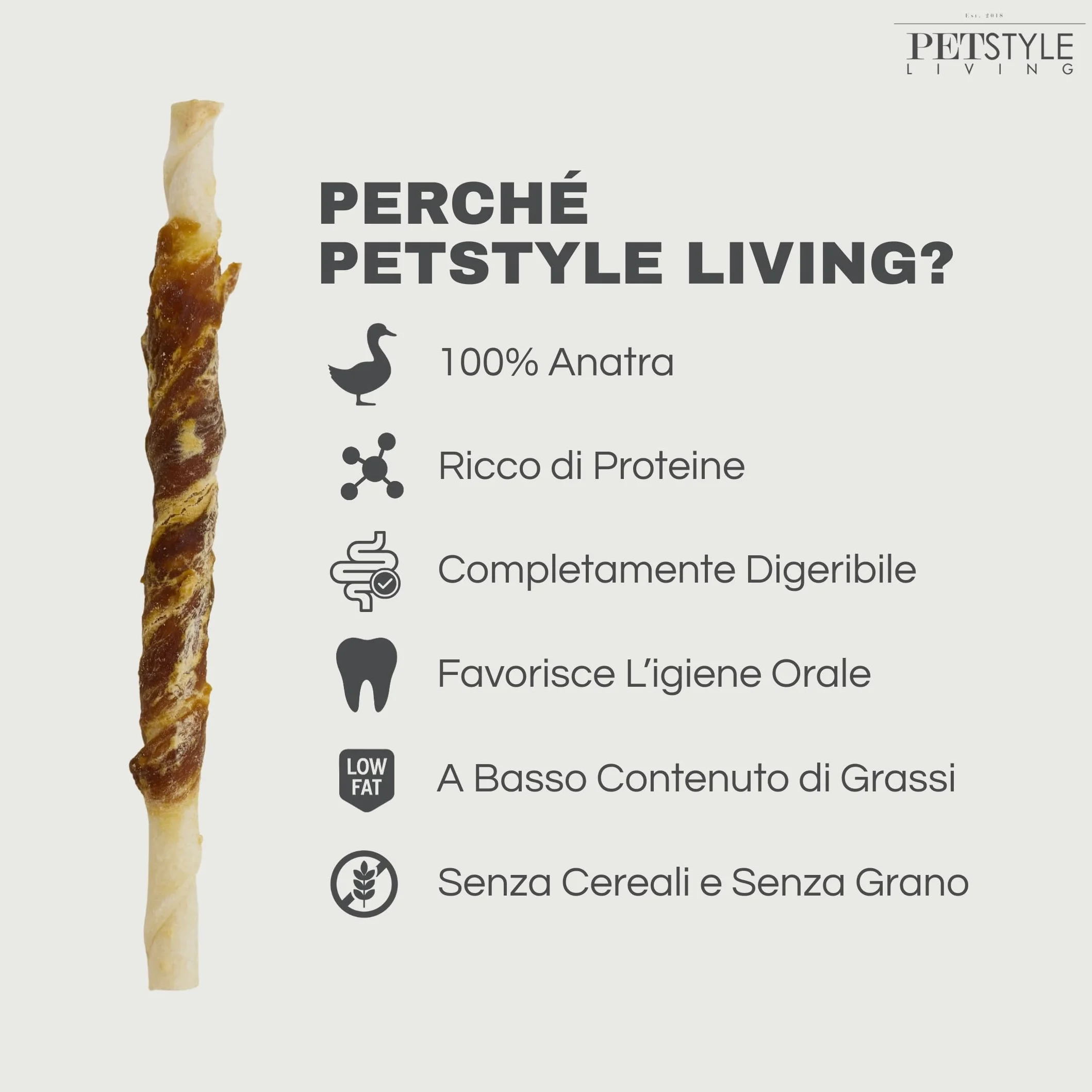 Bastoncini da Masticare con Anatra - Snack per Cani - 12,5cm - 100 Pezzi