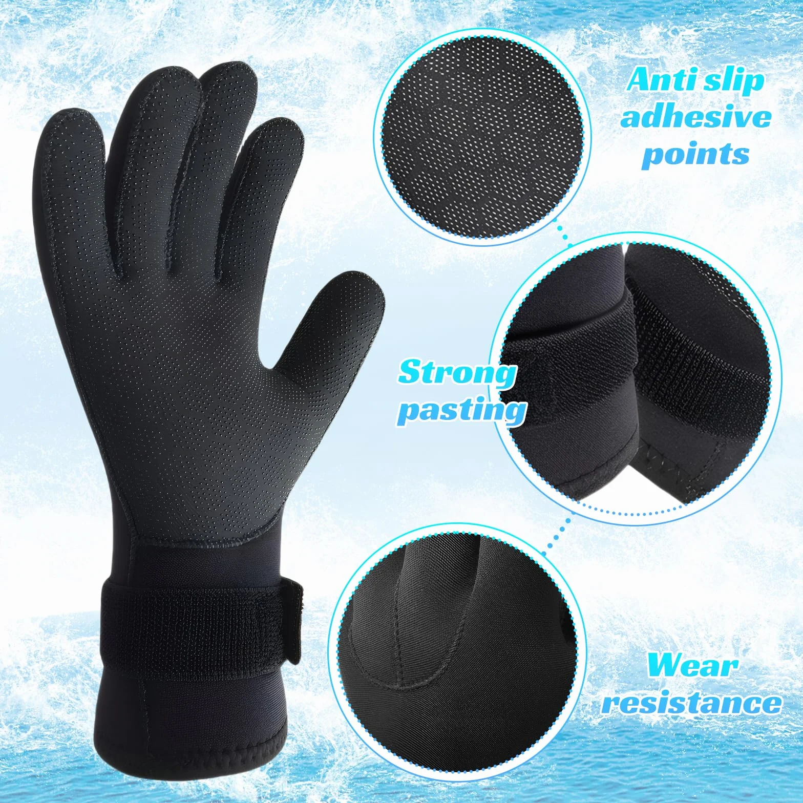 Catime Guanti da Sub per Immersione in Neoprene, Guanti da Muta 3mm Antiscivolo, Guanti Termica per Sport Acquatici con Cinturino da Polso Regolabile, Diving Gloves per Snorkeling Surf Pesca