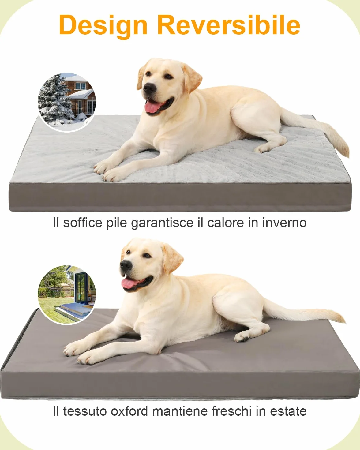 KSIIA Cuccia Cane Interno Taglia Grande XL Ortopedico Cuscino Sfoderabile Lavabile Impermeabile Letto per Cani Grigio 105x70x9cm