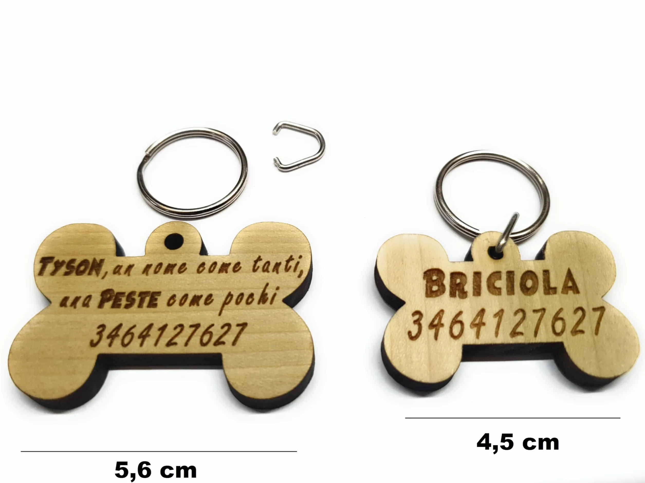 Medaglietta per cani a forma di osso in legno personalizzabile 2 formati
