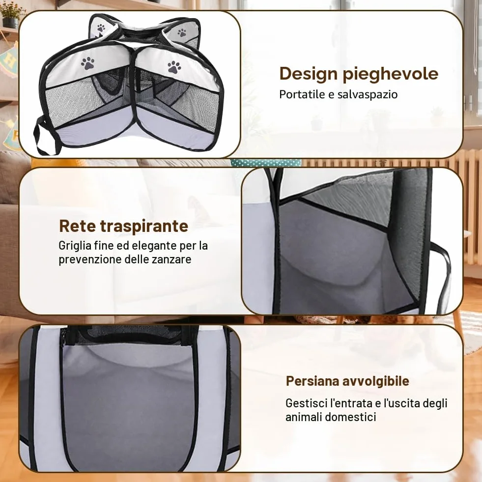 Recinto per Cani Pieghevole 74x74x43cm per Cuccioli Gatti e Piccoli Animali Interni ed Esterni Grigio