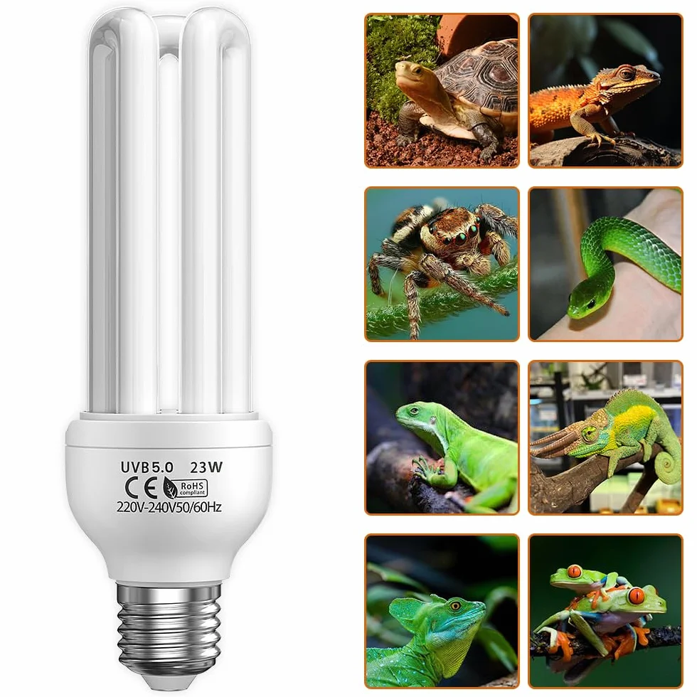 Lampada UVB 5.0 E27 23W Fluorescente Compatta per Rettili e Uccelli