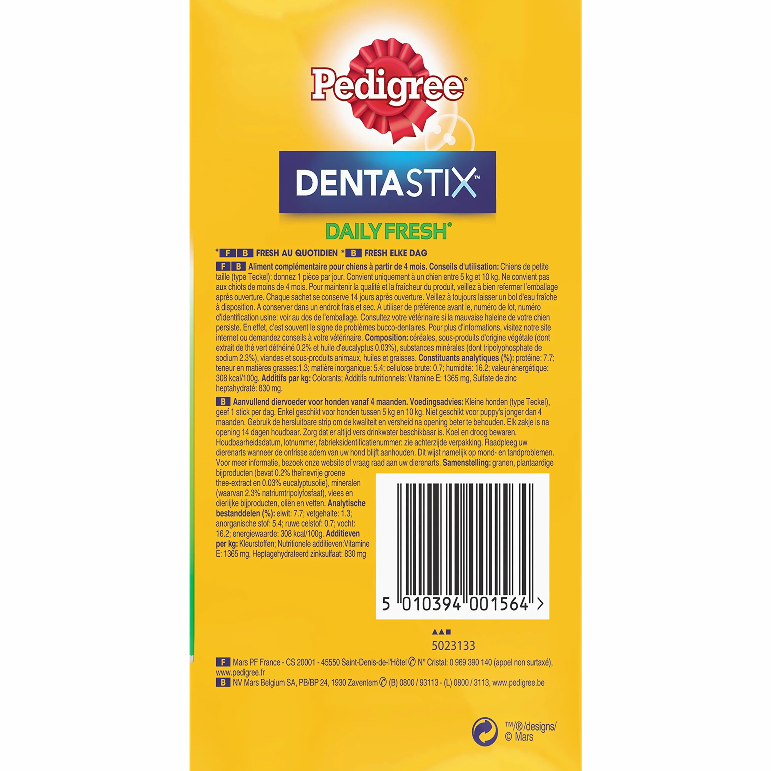 Pedigree, Snack per cani, Tratta per cani Dentastix Daily Fresh Dental Care, 4 x (4 x 7 stick / 110 g), 1,76 kg