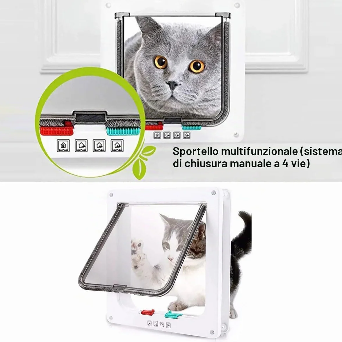 Porta per Gatti e Cani, Gattaiola 4 Vie, Porticina per Animali Domestici (M)