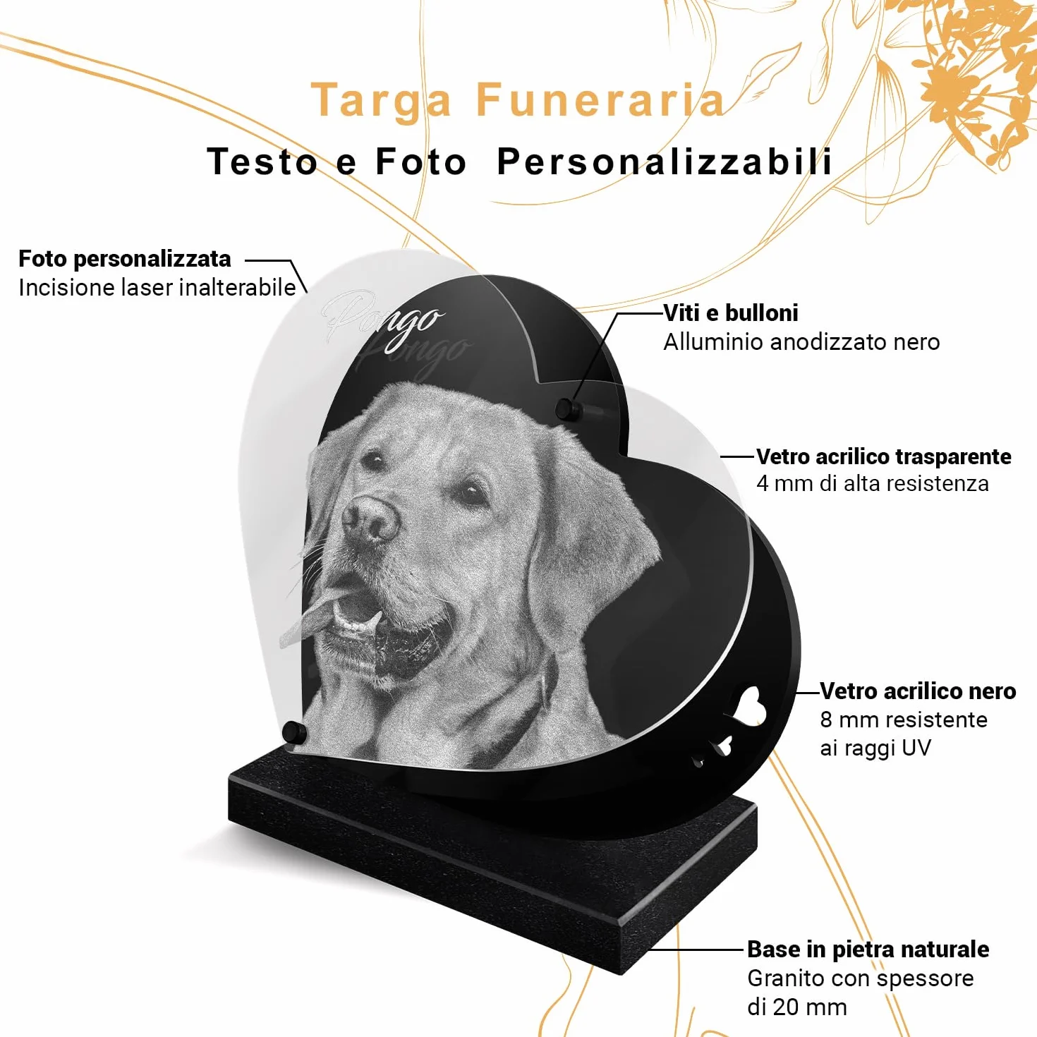 Targa Funeraria Personalizzata Cuore Perpetuo per Animali Cane Gatto Coniglio