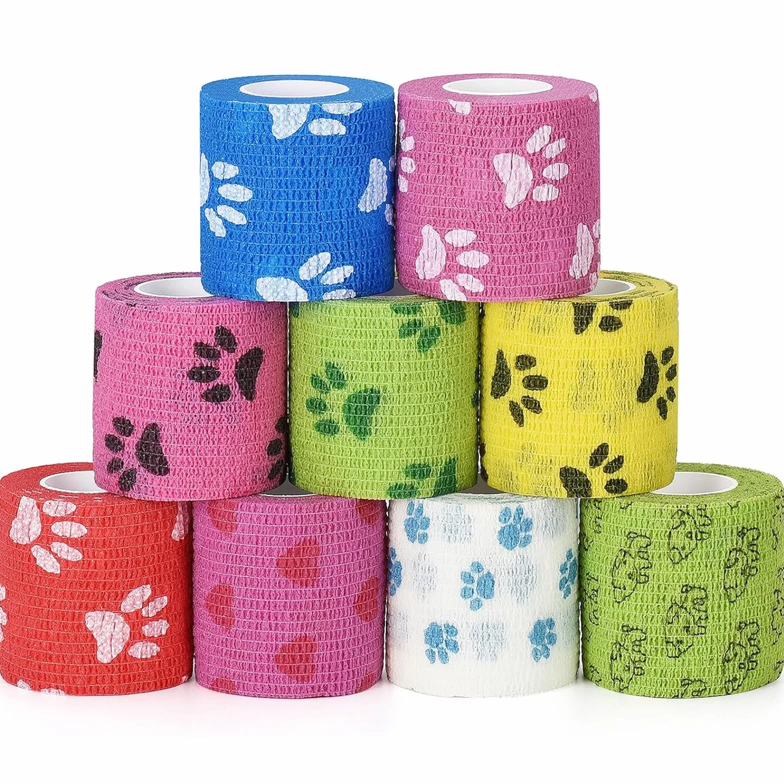 Pet Vet Wrap Bendaggio Coesivo Elastico Autoadesivo 5cm x 4.5m 9 Rotoli