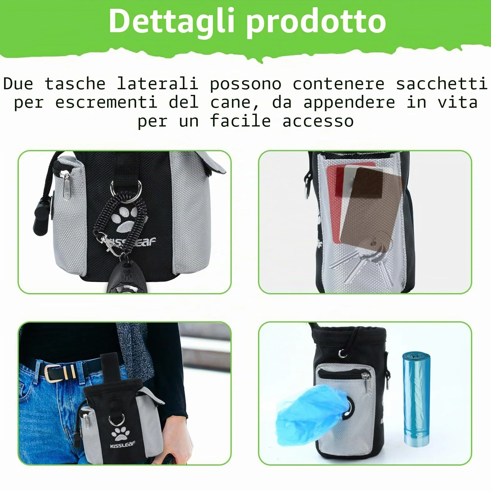kissleaf Porta Premietti per Cani Multifunzionale Borsa Porta Snack Cane Sacchetto Addestramento Cani Marsupio Premi Cane Porta Sacchi Cibo Cane