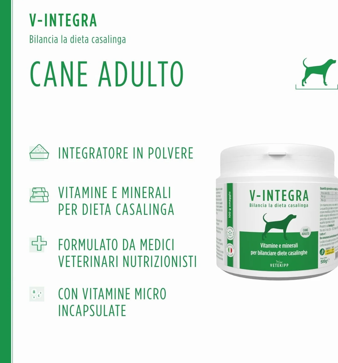 V-INTEGRA Cane Adulto 500g Integratore Completo Ricco di Vitamine e Minerali per Dieta Casalinga e BARF