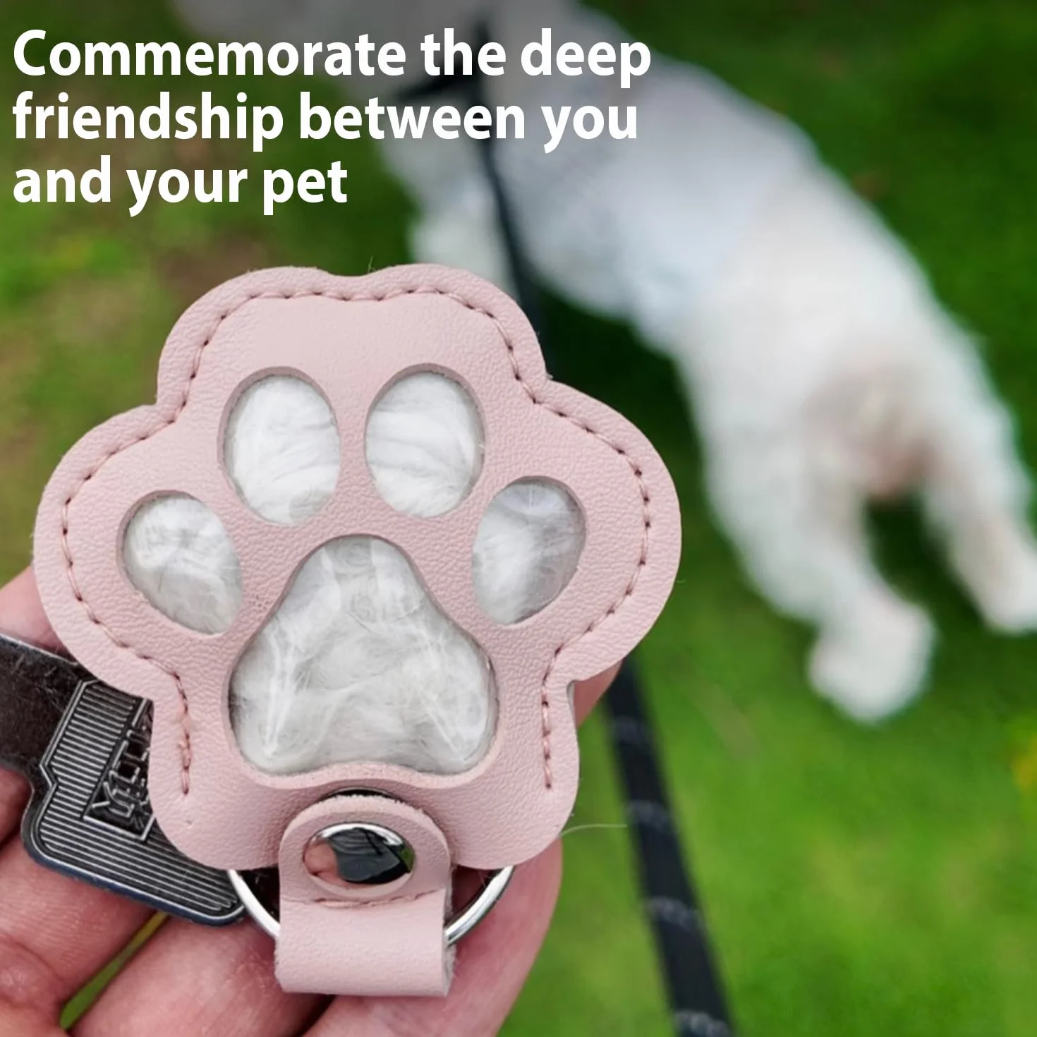 KAWAAN Portachiavi Commemorativo Animali Domestici in Pelle, Scatola Ricordo Peli, Ciondolo Zampa Animale Rosa Bianco