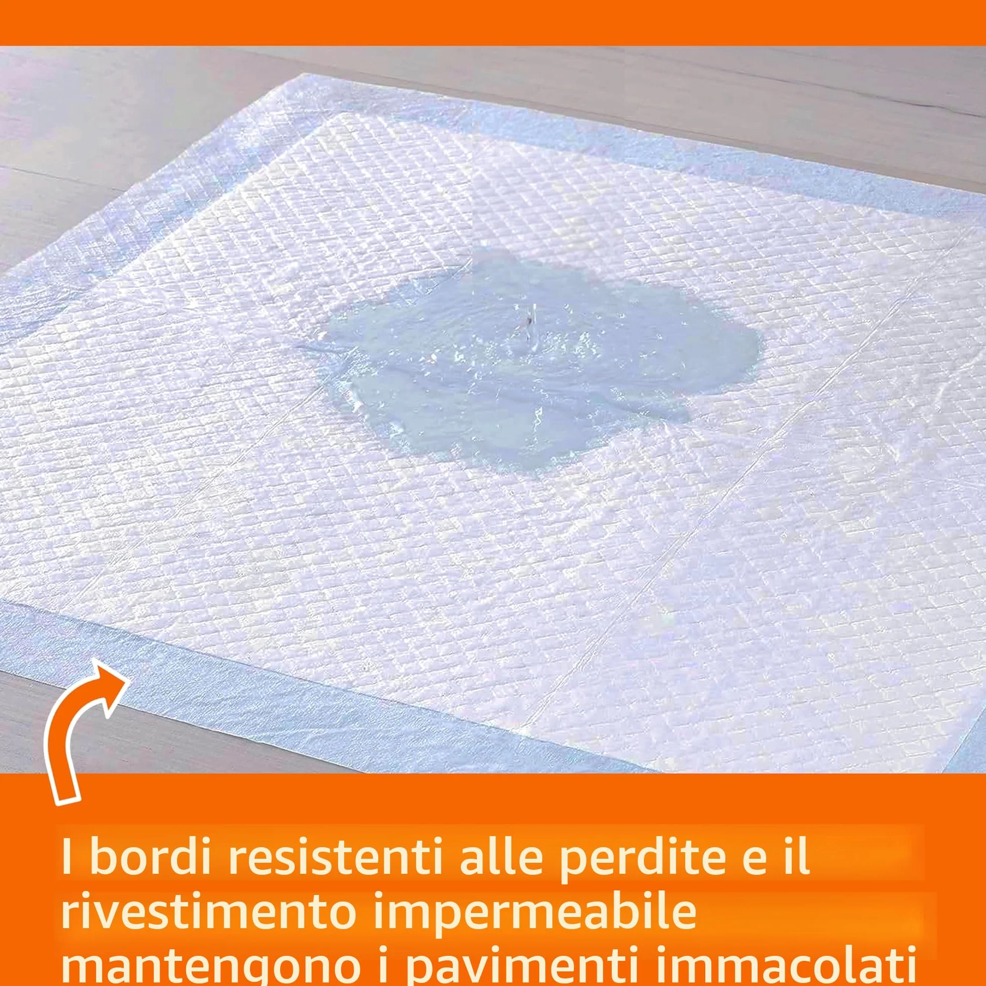 Amazon Basics Tappetini Addestramento Cani Cuccioli, 5 Strati Impermeabile Asciugatura Rapida, Standard 100 Pezzi, Blu Bianco