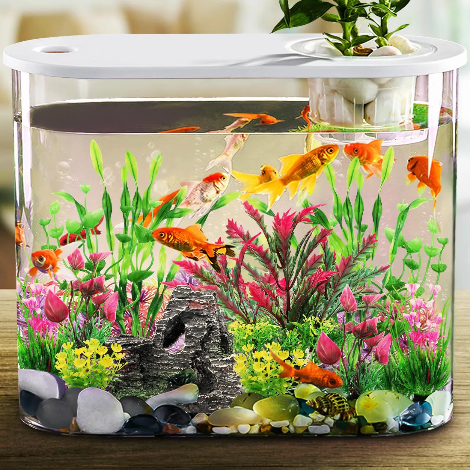 QUOZUO Decorazione per Acquario Pianta, Piante Artificiali per Acquario e Decorazione Grotta in Poliresina, Nascondiglio per Pesci, 12 Pezzi