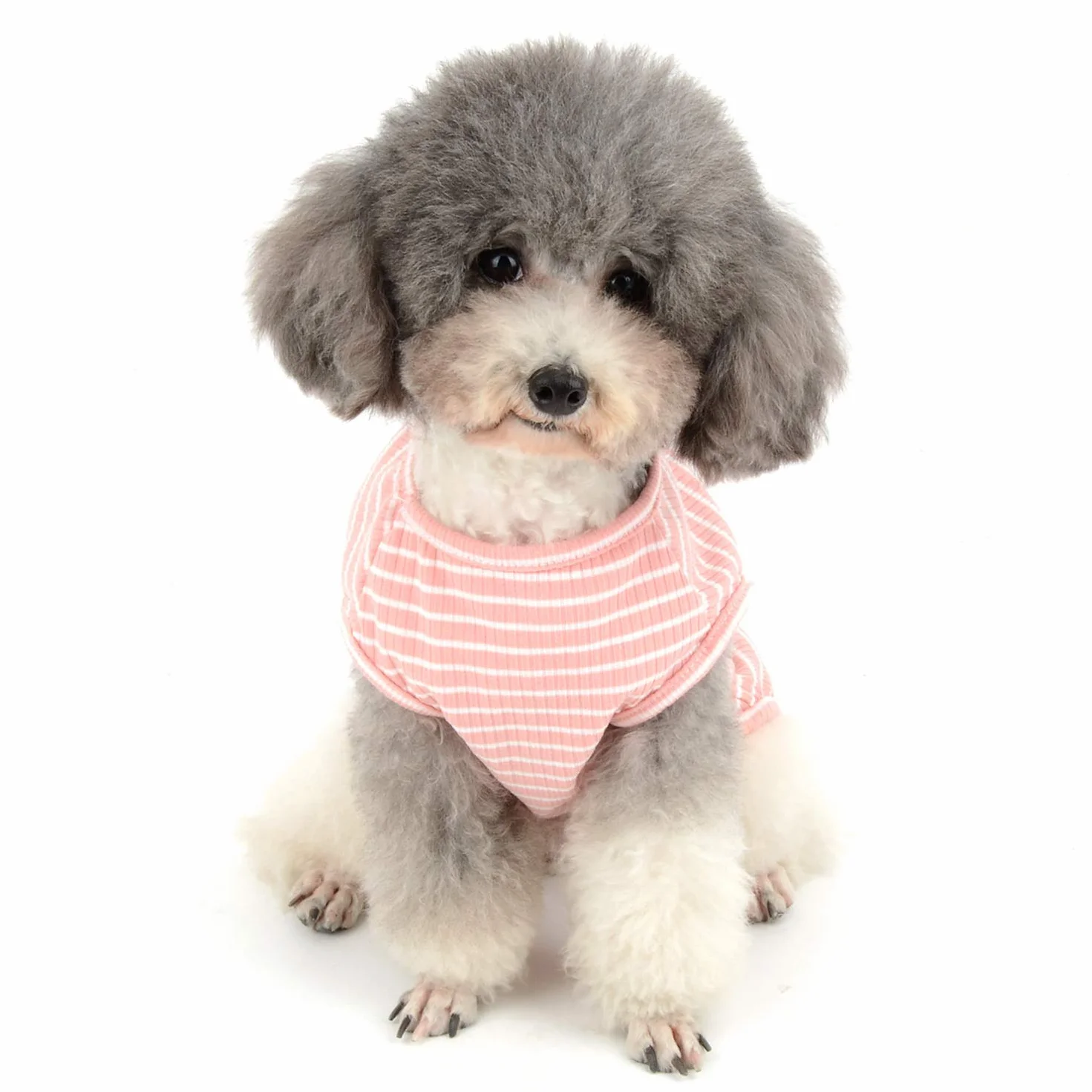 Maglietta per Cani Piccola Taglia Estate Cuccioli Canottiera Morbido Cotone Righe Fresco Abbigliamento per Gatti Chihuahua Rosa L