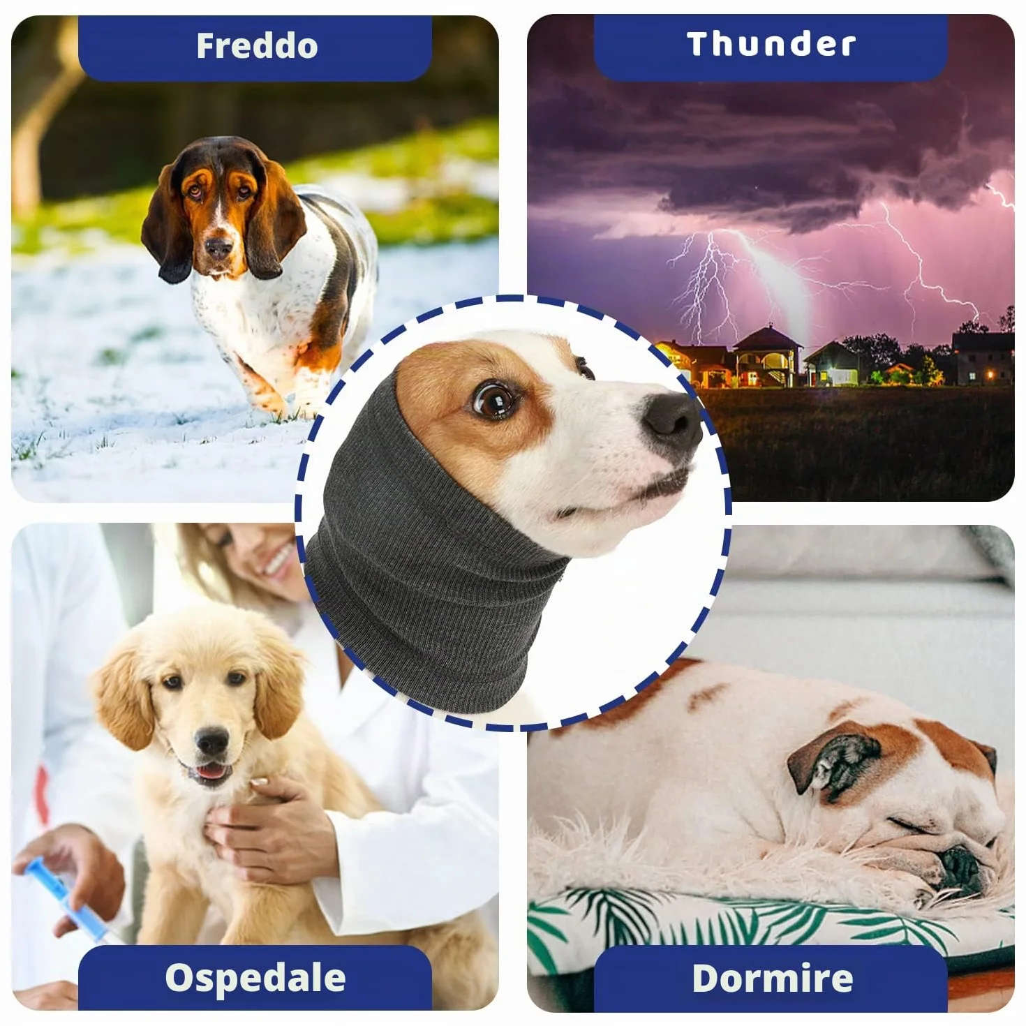 Scudi per orecchie per cani lenitivo copertura testa antiansia riduzione rumore lavabile S blu grigio