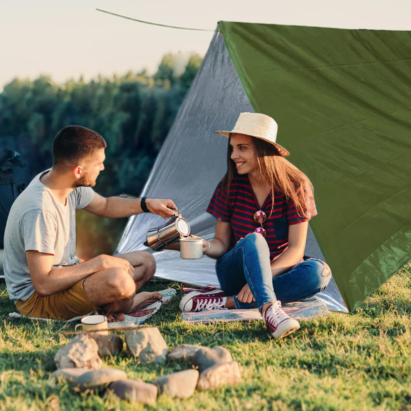 Kit tenda da campeggio impermeabile antivento leggero con sacco a pelo coperta termica escursionismo