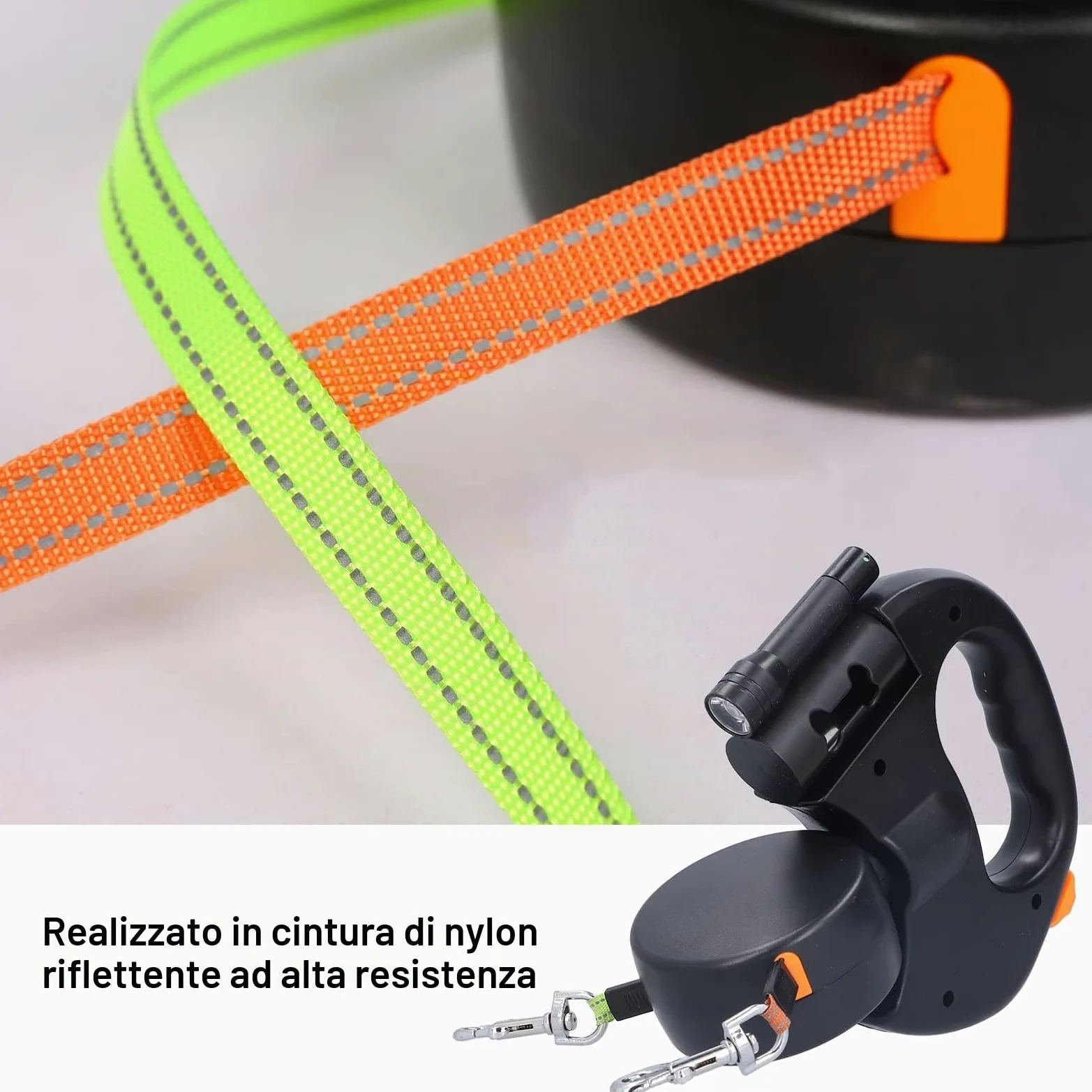 HEEPDD Guinzaglio Retrattile Doppio per Cani, Guinzaglio Estensibile Automatico con Cinturino Riflettente, Lunghezza per Passeggiate e Corsa