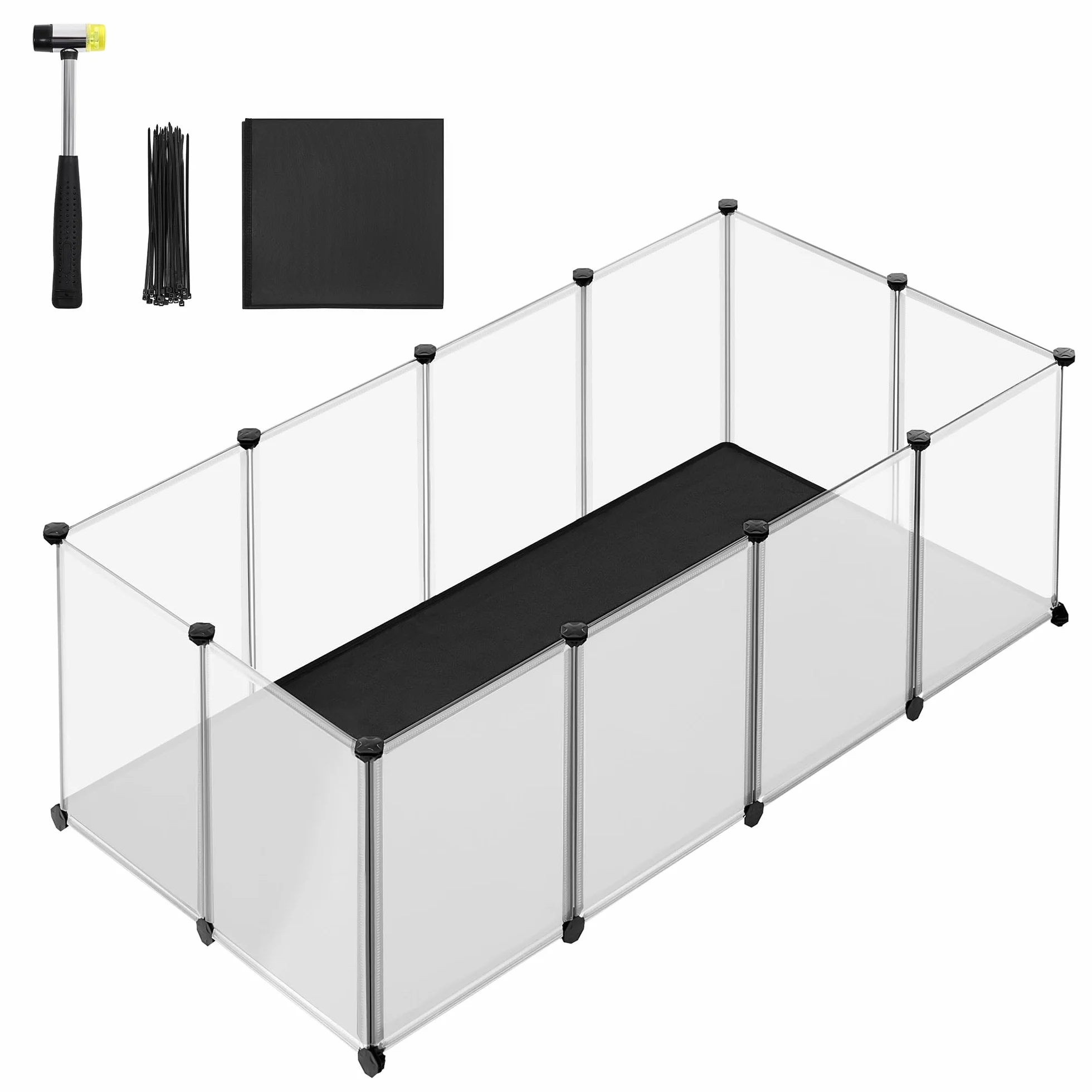 SONGMICS Recinto per Animali con Fondo e Tappeto Impermeabile e Rimovibile, Recinzione per Animali Piccoli, per Criceti, Conigli, Ricci, Porcellini d’India, 143 x 73 x 46 cm, Bianco LPC012W01