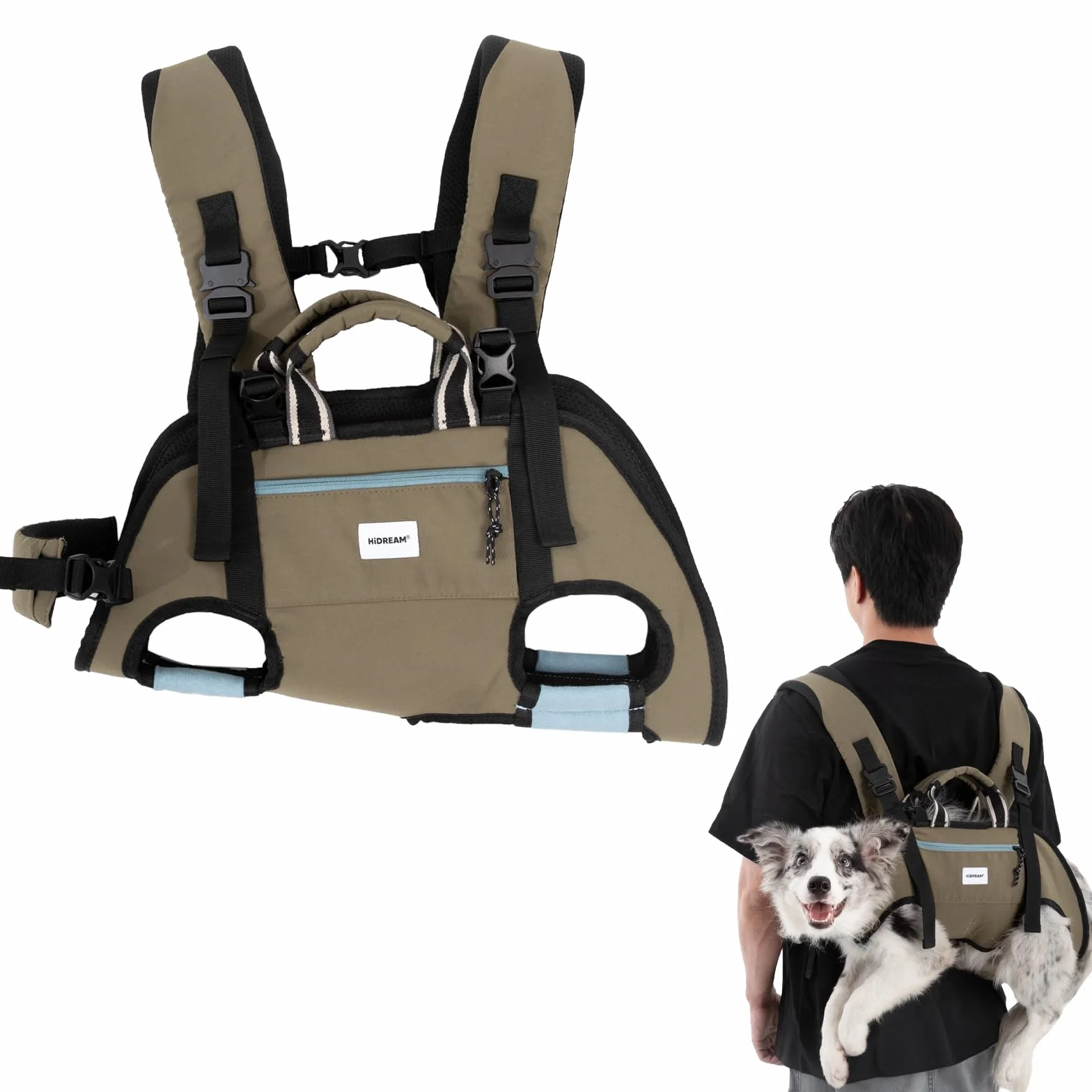 Zaino ergonomico per il trasporto del cane, con zampe orizzontali verso l'esterno anteriore e posteriore, borsa da trasporto a mani libere convertibile 3 in 1, fino a 15 kg (Verde, XL)