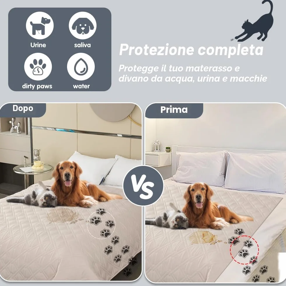 Copridivano Impermeabile per Cani Antiscivolo 3 Posti 132 x 208 cm Crema