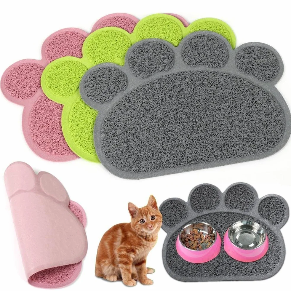 KINGCOO Tappetino Lettiera Materassino Pet, Impermeabile Tappeto per Animali a Forma di Zampa Lettiera Catcher Trapper Table Food Tappetino per Cane Gatto Ciotola Tessuto,30cmx40cm,PVC (Loto Rosa)
