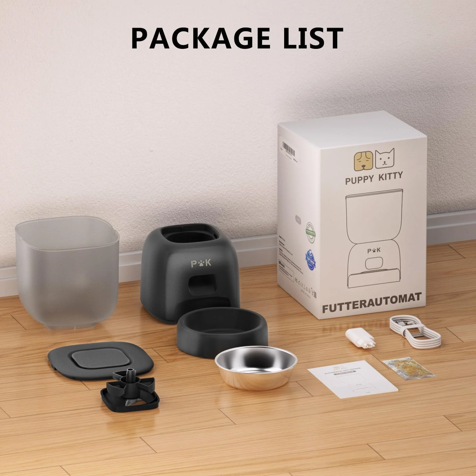 PUPPY KITTY Distributore Automatico Cibo Gatti, 2.4G WiFi Dispenser Cibo Gatti Collegare APP con 10S Registrazion, Ciotola in Acciaio Inossidabile 304, 1-10 Pasti al Giorno, 3L